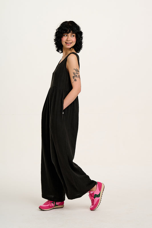 Bellamy - Wide Leg Jumpsuit Organic Cotton Gauze in Black