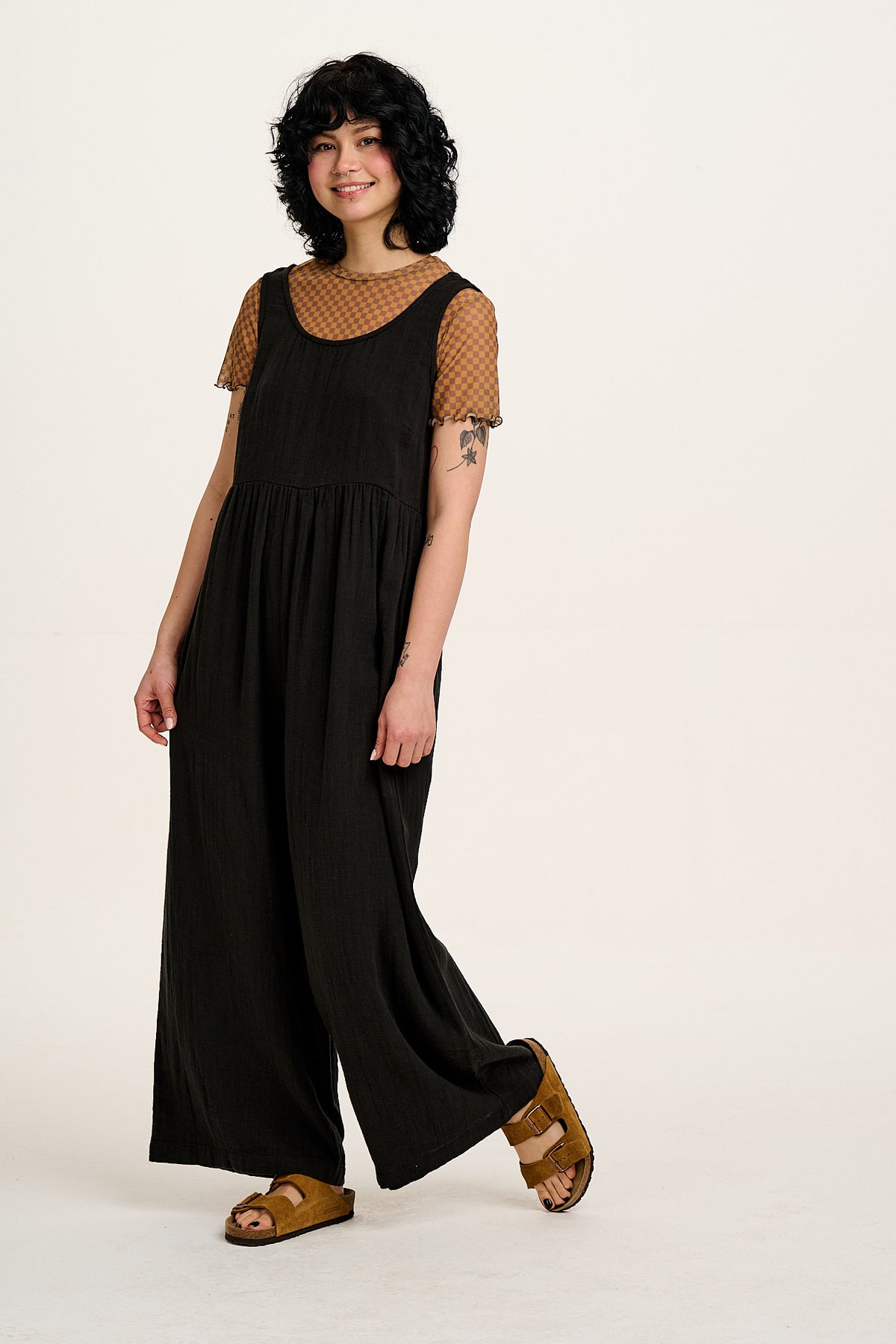 Bellamy - Wide Leg Jumpsuit Organic Cotton Gauze in Black