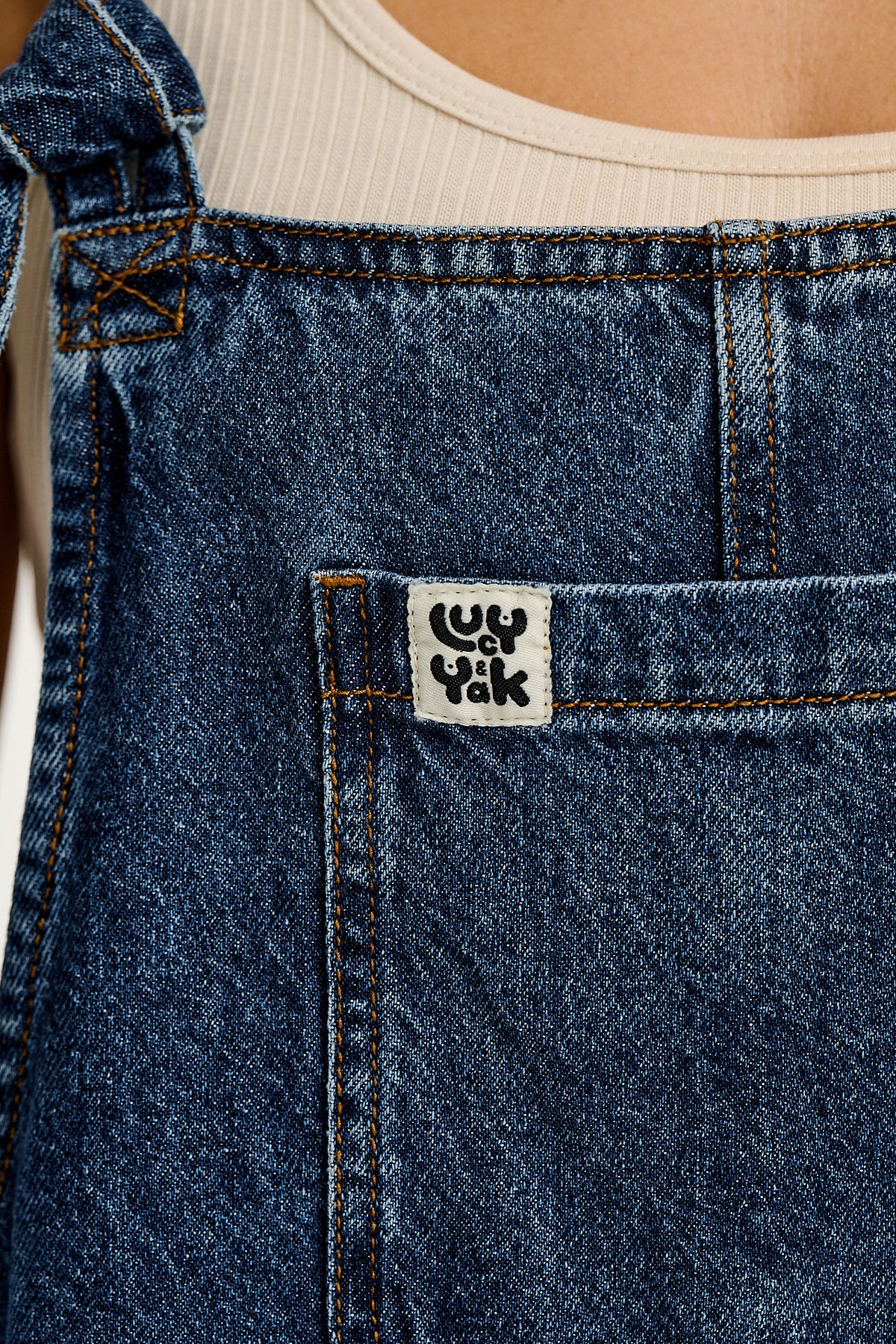 Ali - Wide Leg Denim Dungarees in Mid Wash Blue