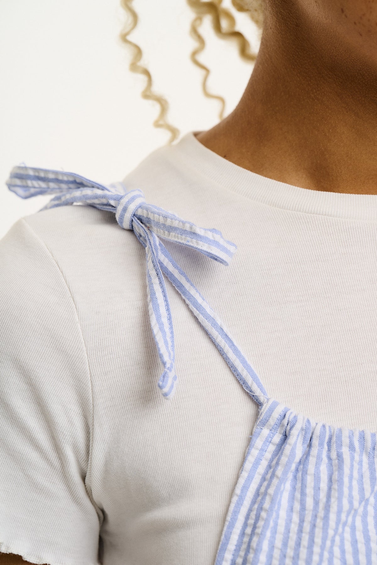 Ramona - Barrel Leg Jumpsuit Organic Cotton Seersucker in Blue Stripe