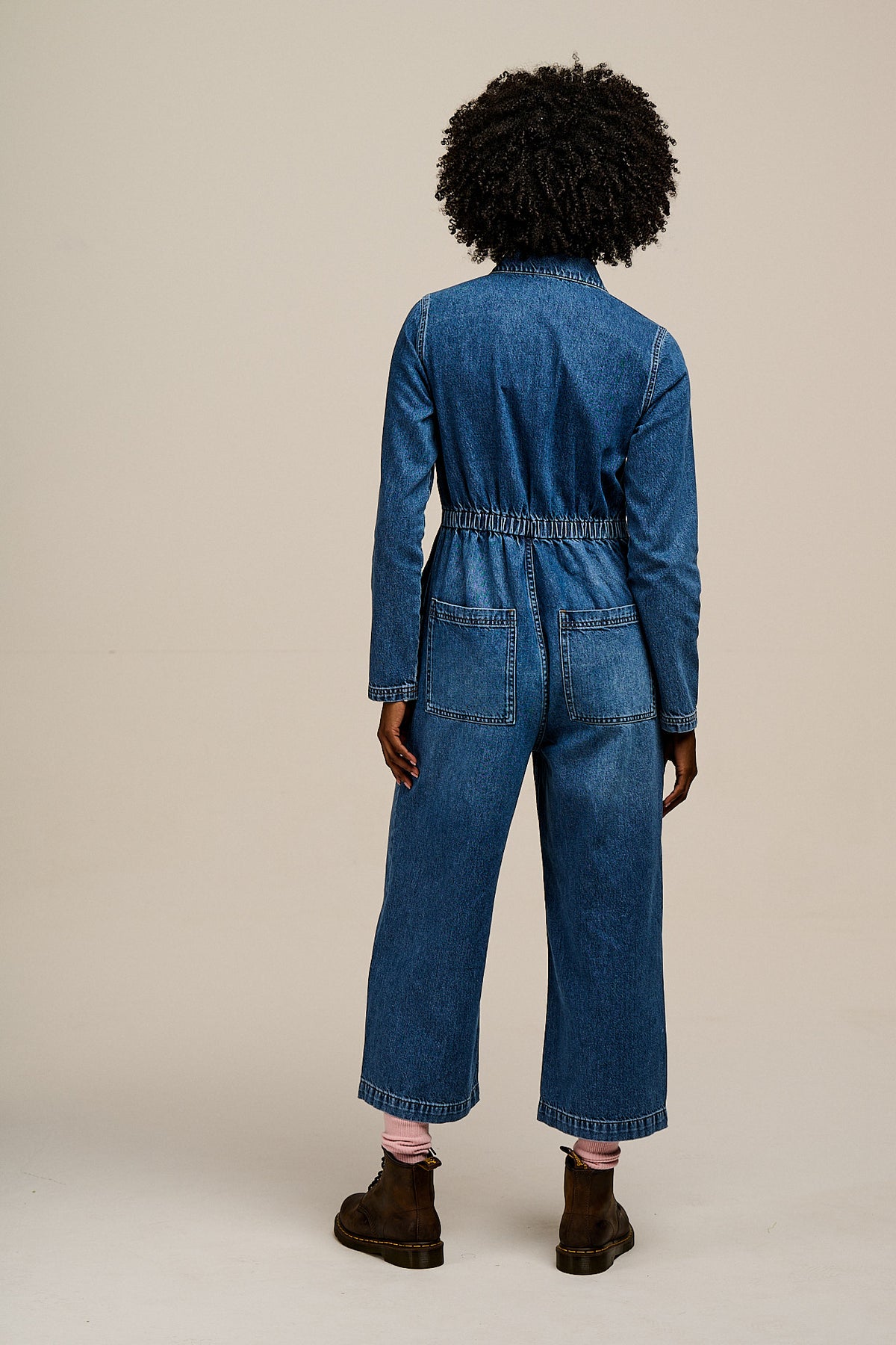 Tavira - Long Sleeve Jumpsuit Organic Cotton Denim in Vintage Wash