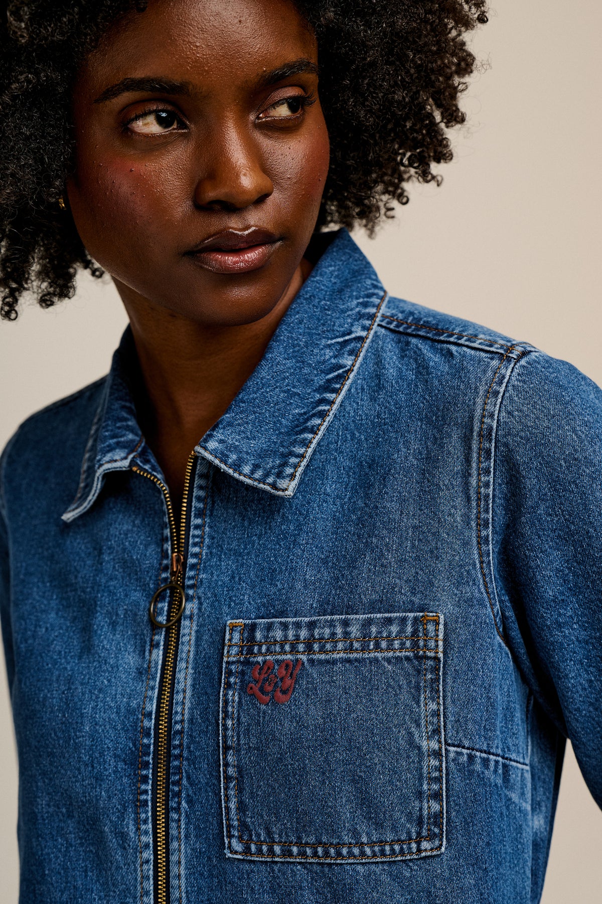 Tavira - Long Sleeve Jumpsuit Organic Cotton Denim in Vintage Wash