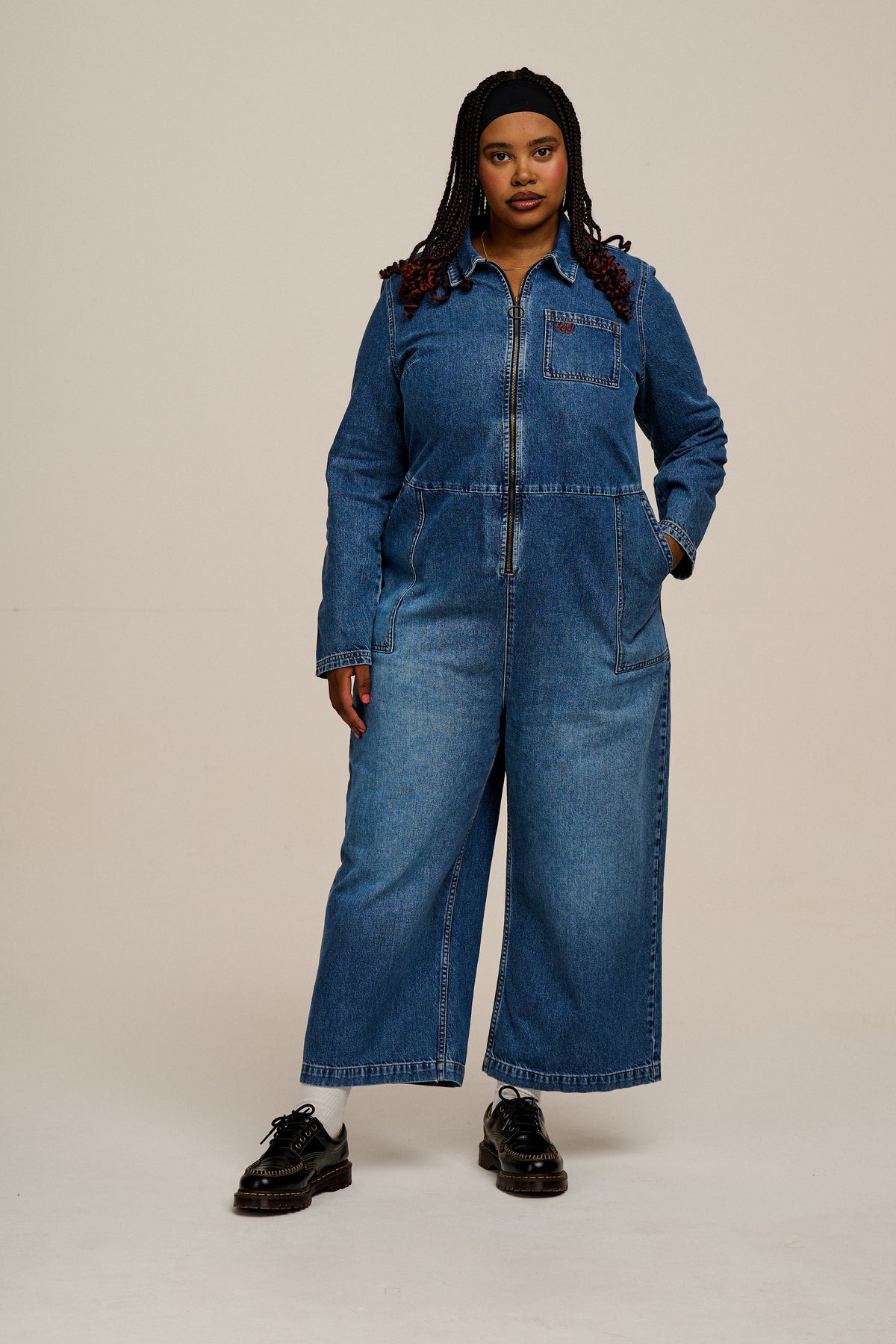 Tavira - Long Sleeve Jumpsuit Organic Cotton Denim in Vintage Wash
