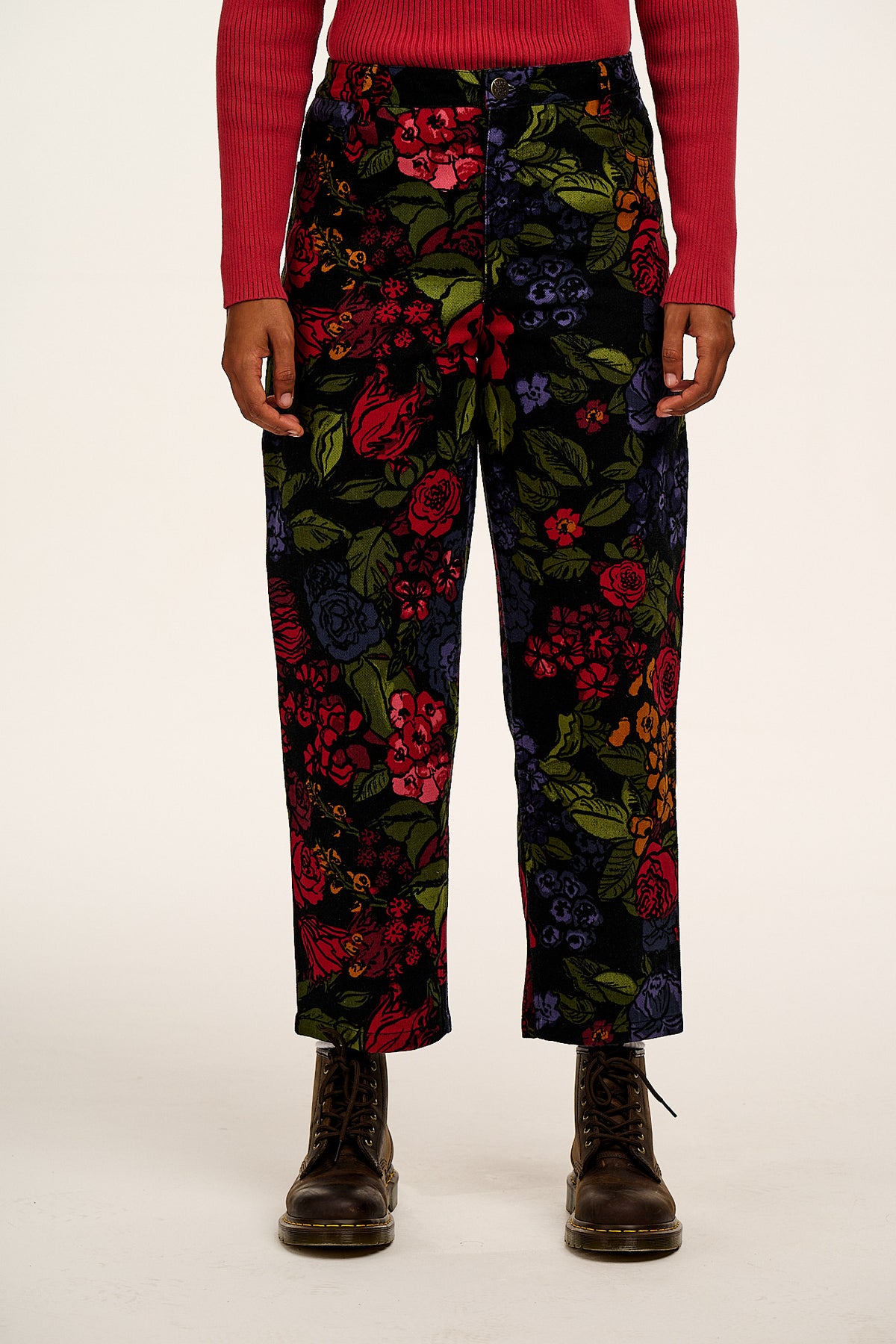 Drew - Cropped Straight Leg Trousers Organic Cotton in Maria Print