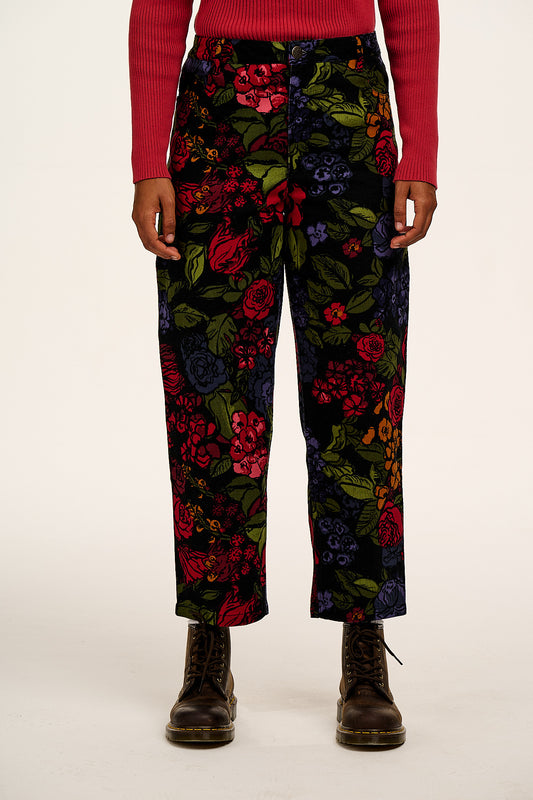 Drew - Cropped Straight Leg Trousers Organic Cotton in Maria Print
