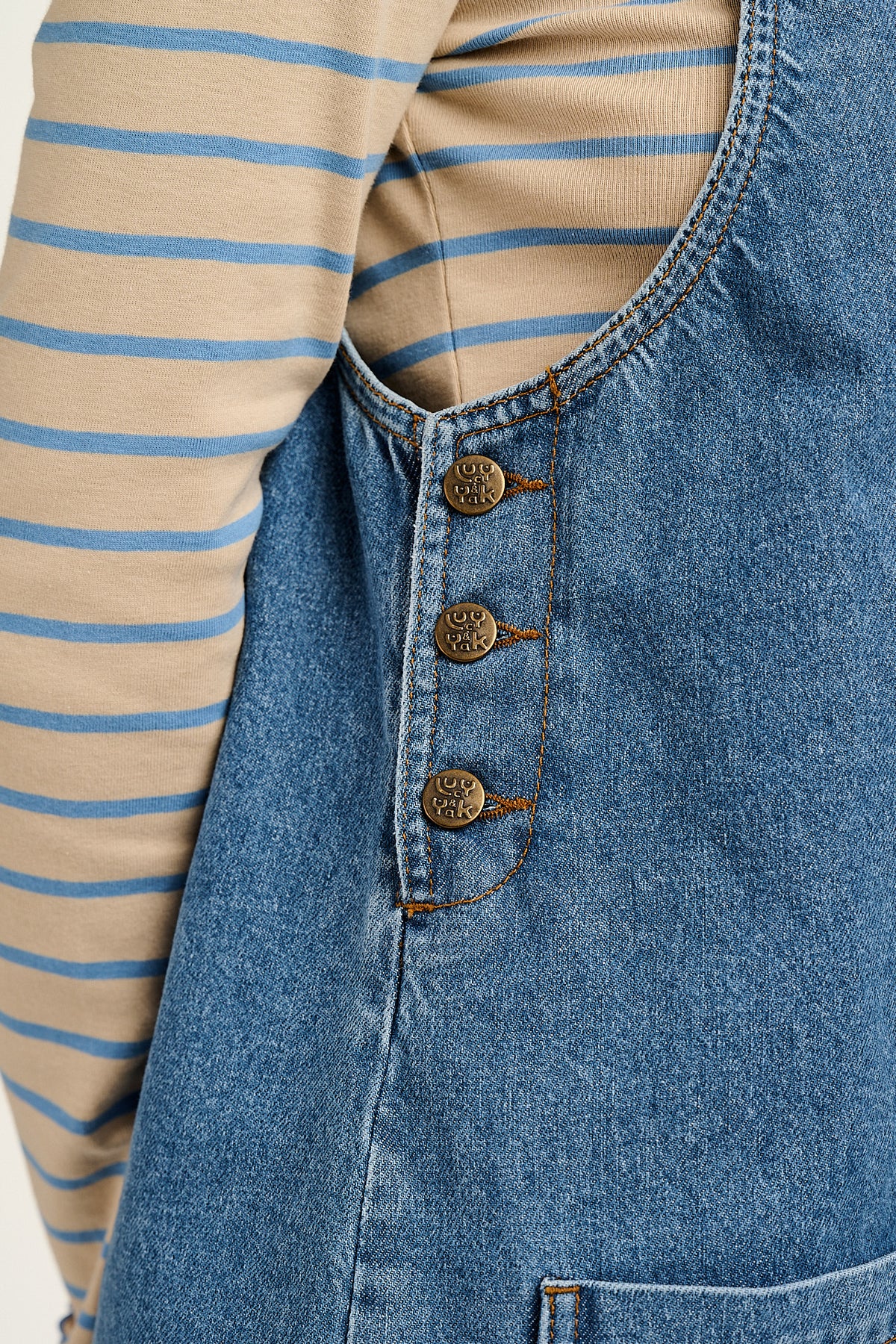 Layla - Pinafore Mini Dress Organic Cotton Denim in Mid Wash Blue