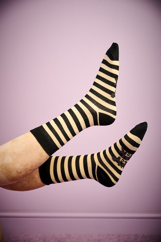 JoJo - Ankle Socks Organic Cotton in Black & Ecru Stripe