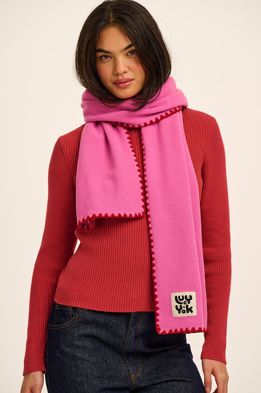 Kiri - Blanket Stitch Scarf Recycled Polyester in Pink & Red