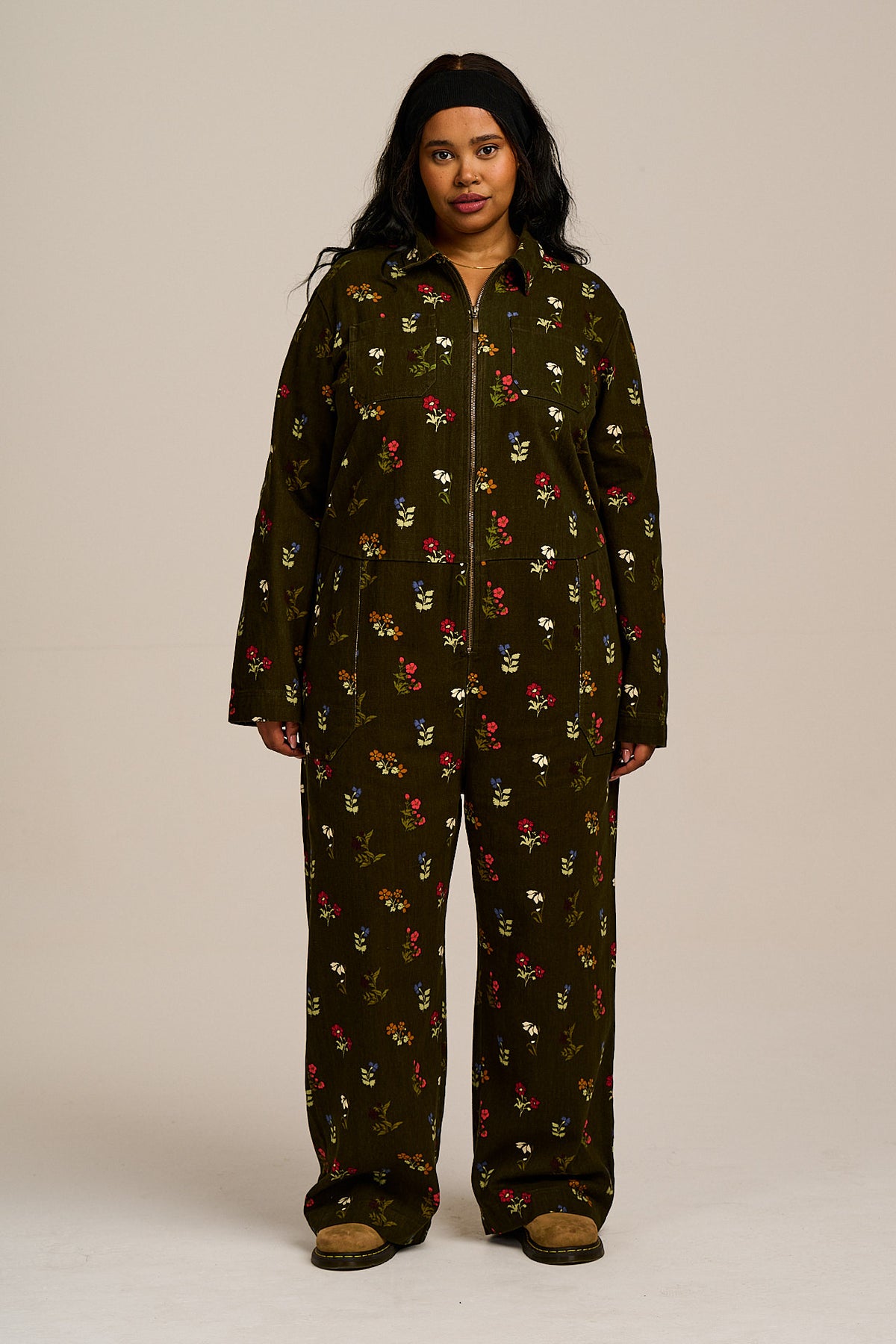 Arendal - Long Sleeve Jumpsuit Organic Cotton Twill in Winter Blooms