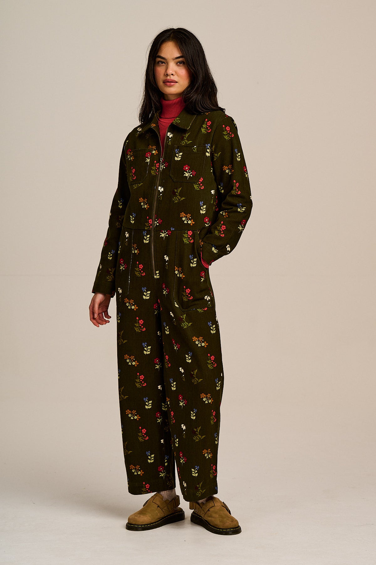 Arendal - Long Sleeve Jumpsuit Organic Cotton Twill in Winter Blooms