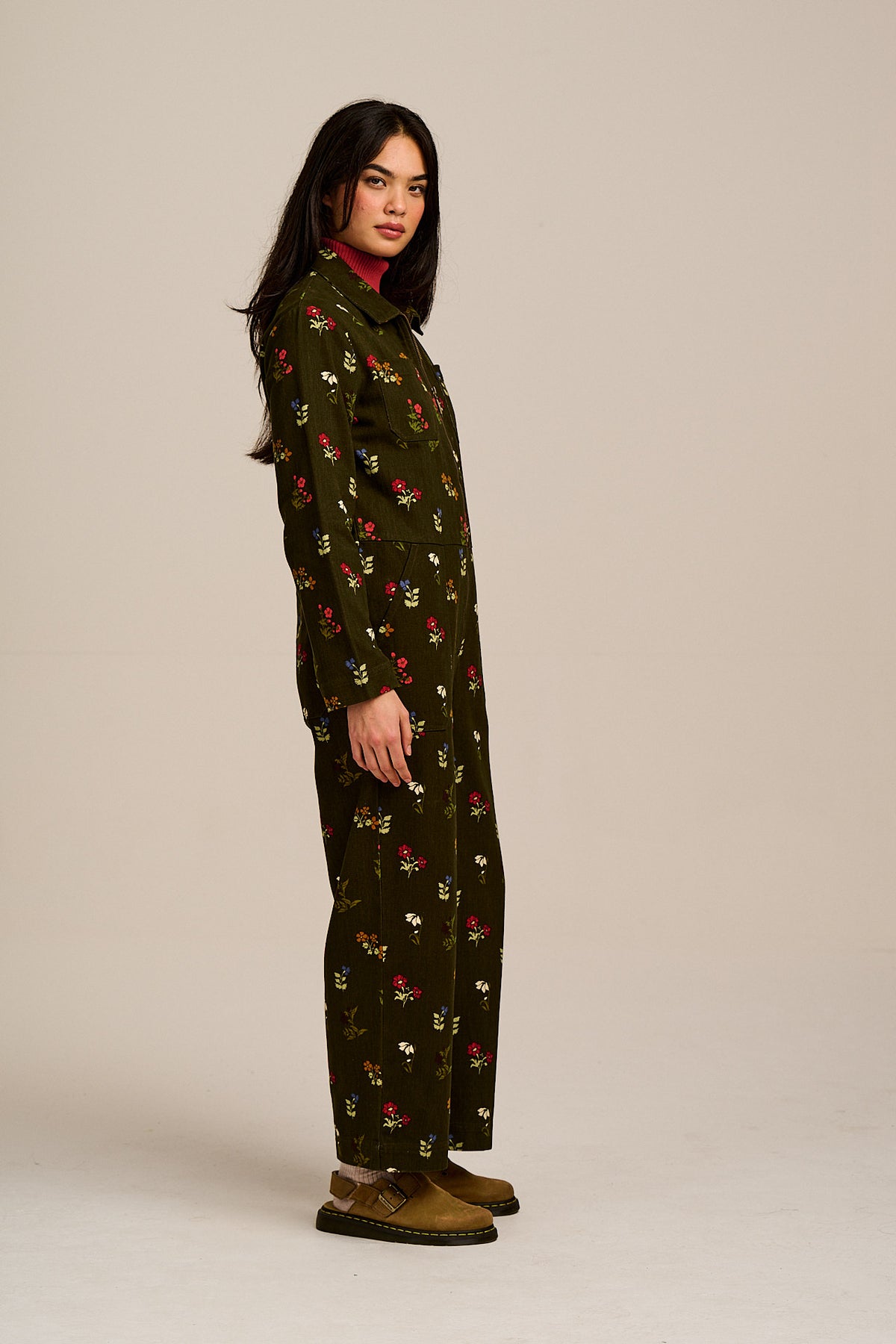 Arendal - Long Sleeve Jumpsuit Organic Cotton Twill in Winter Blooms