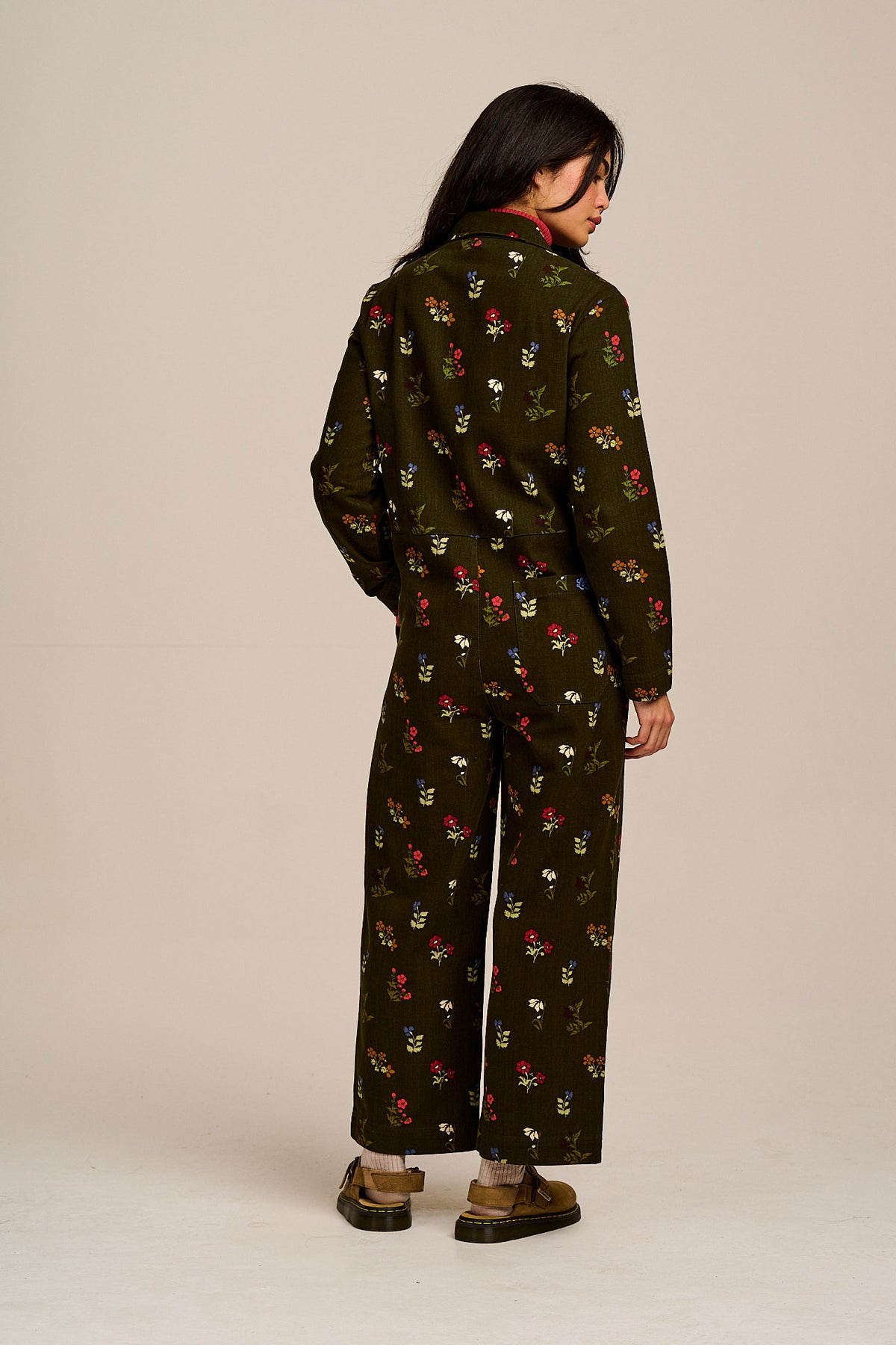 Arendal - Long Sleeve Jumpsuit Organic Cotton Twill in Winter Blooms