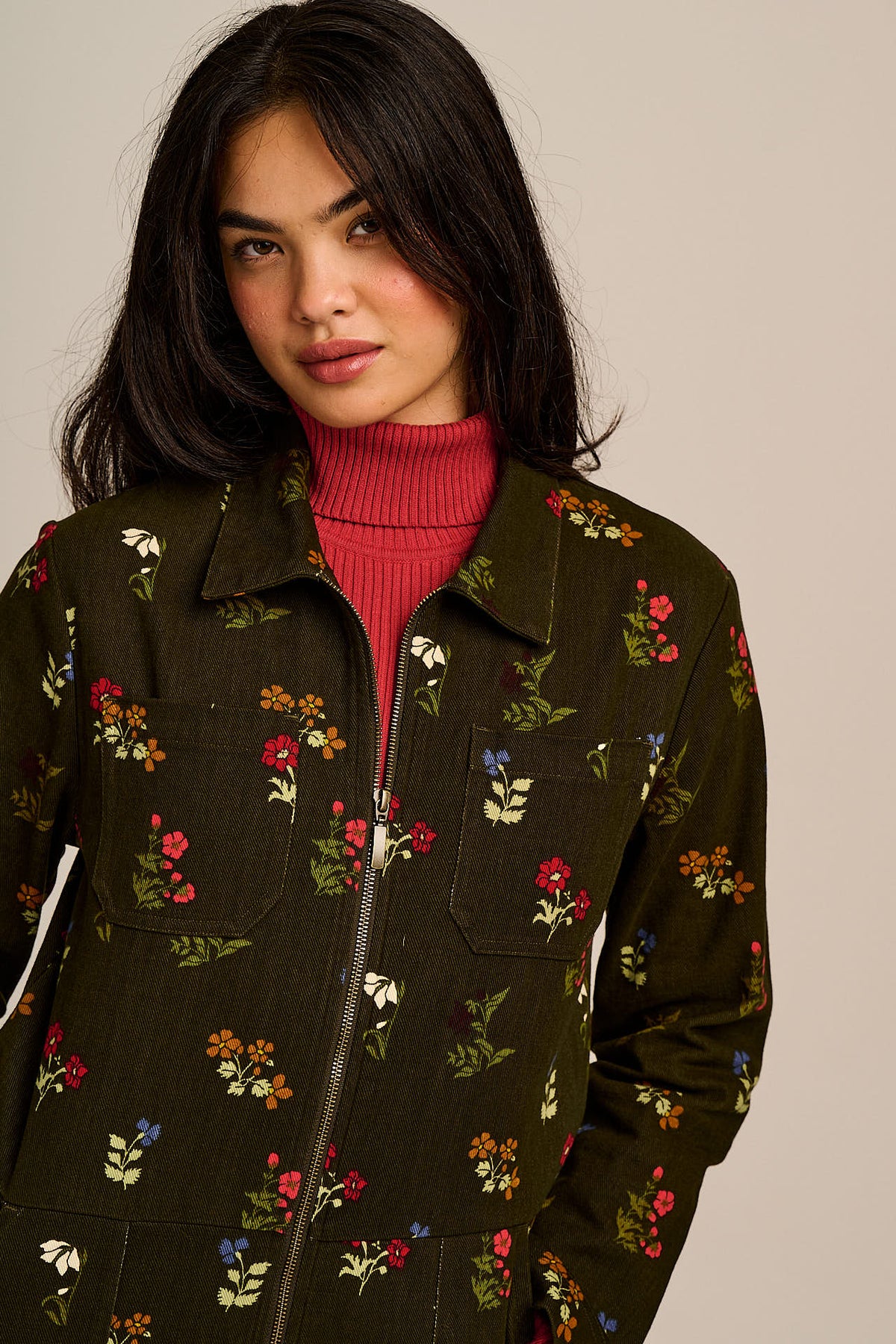 Arendal - Long Sleeve Jumpsuit Organic Cotton Twill in Winter Blooms
