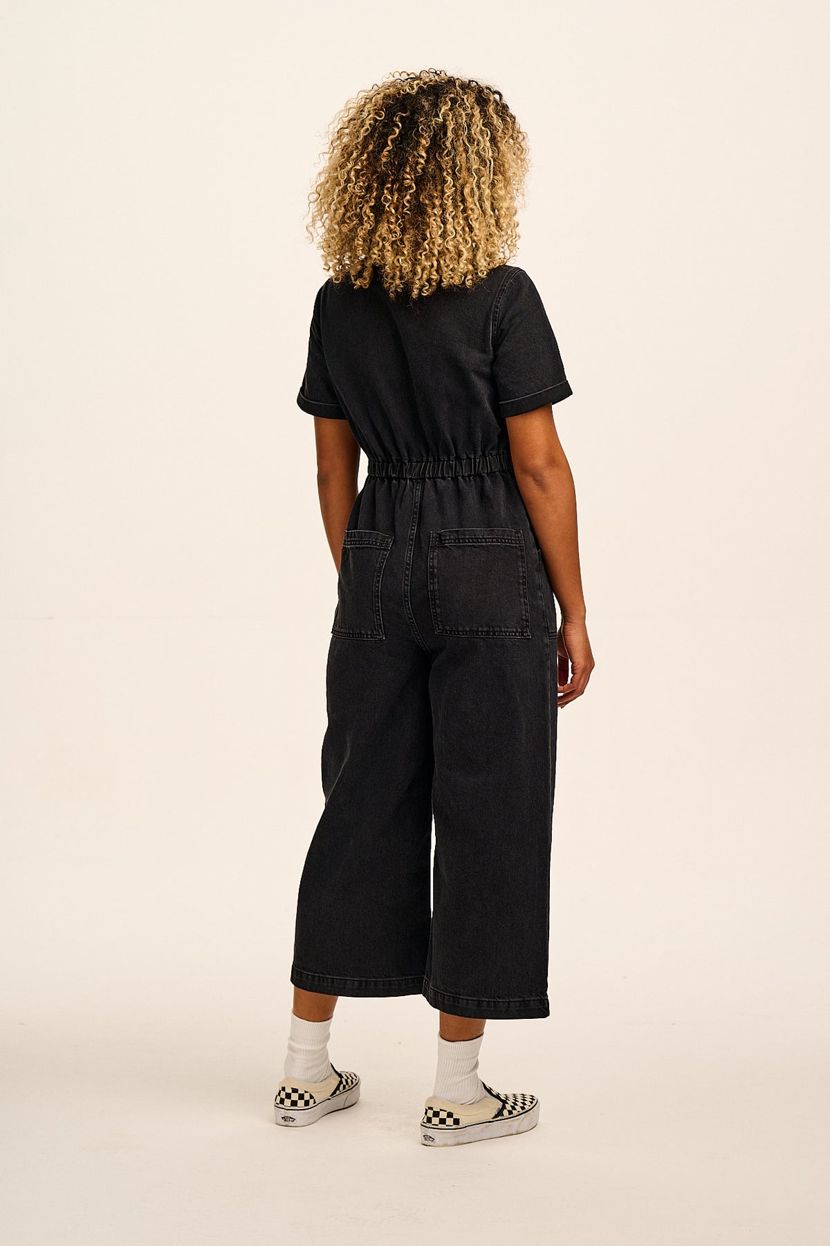 Ragan - Cropped Leg Jumpsuit Organic Cotton Denim in Black Wash