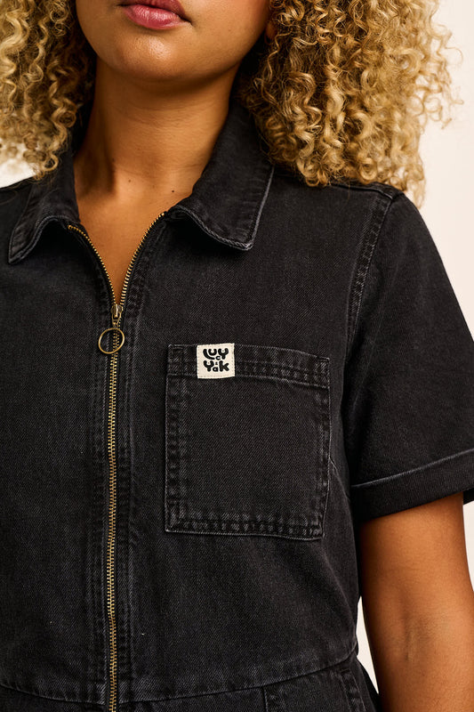 Ragan - Cropped Leg Jumpsuit Organic Cotton Denim in Black Wash