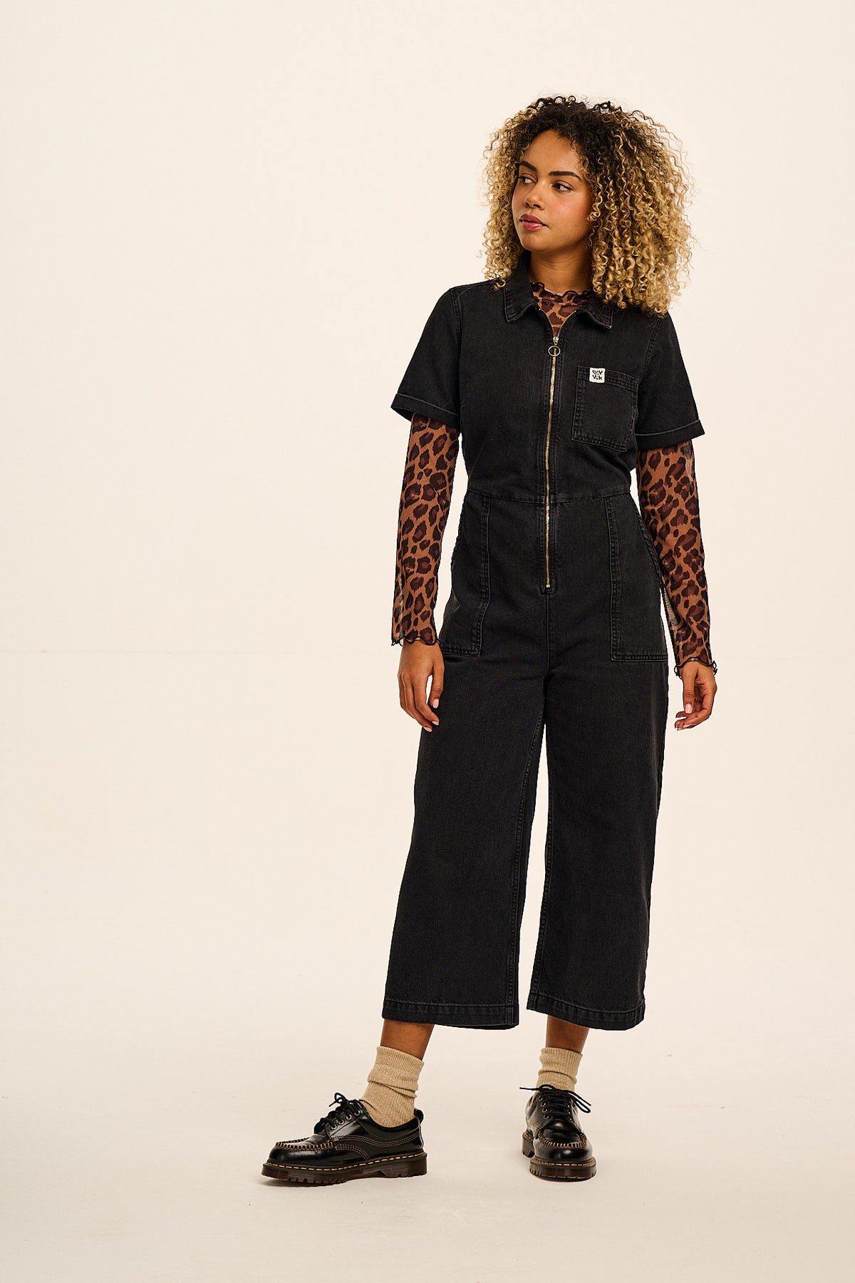 Ragan - Cropped Leg Jumpsuit Organic Cotton Denim in Black Wash