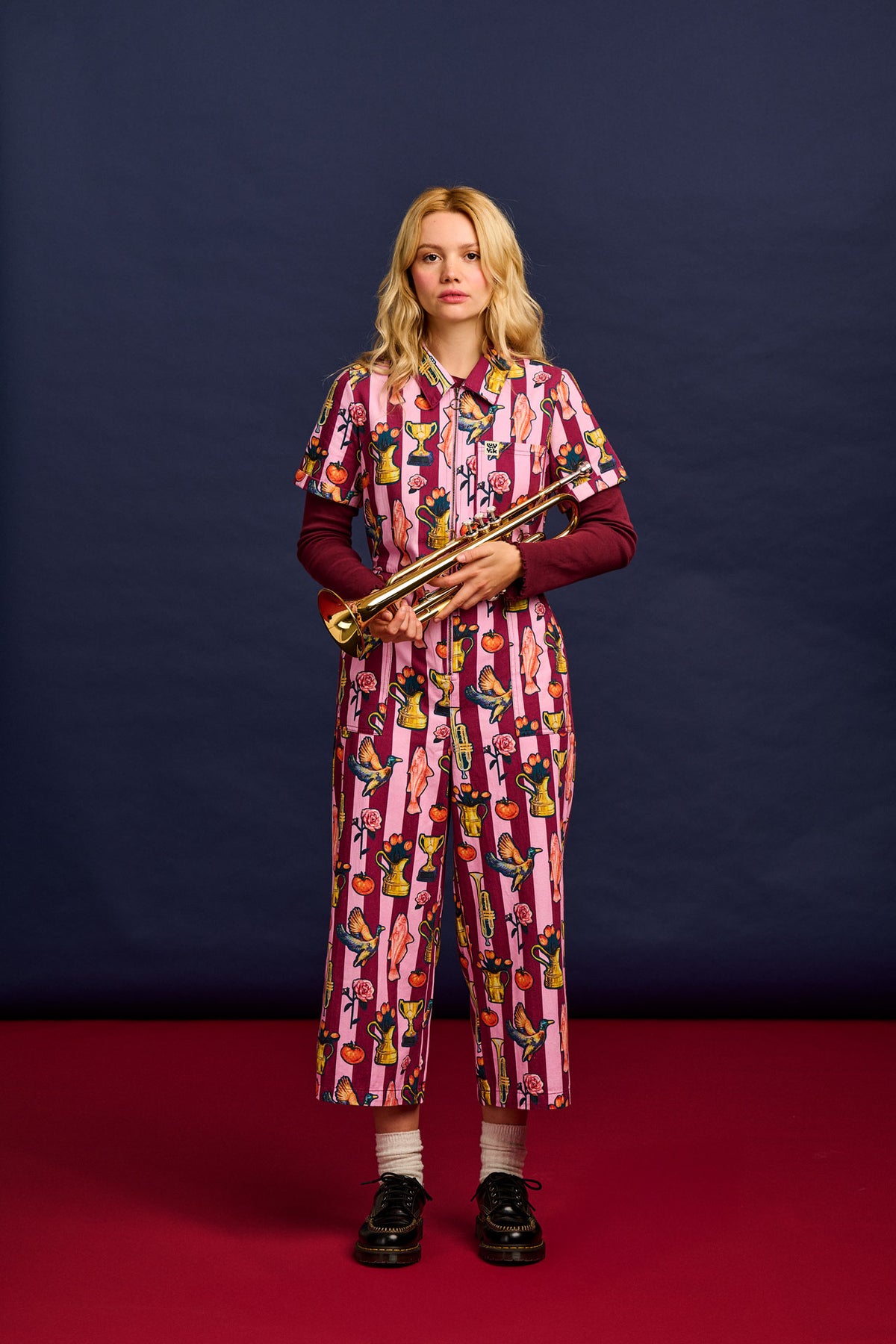 L.E. Ragan - Cropped Leg Jumpsuit Organic Cotton Twill in Artist Print by Emily Furr & Yak
