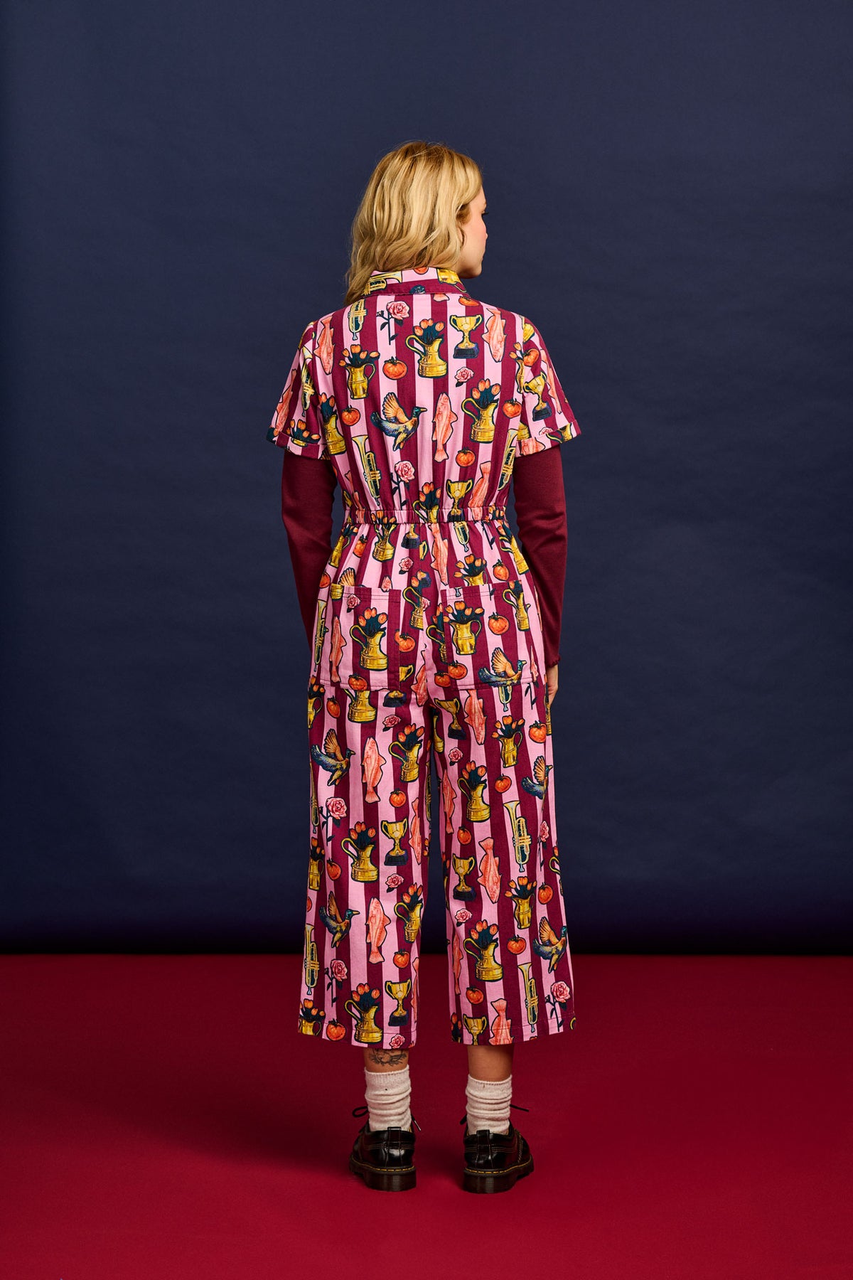 L.E. Ragan - Cropped Leg Jumpsuit Organic Cotton Twill in Artist Print by Emily Furr & Yak