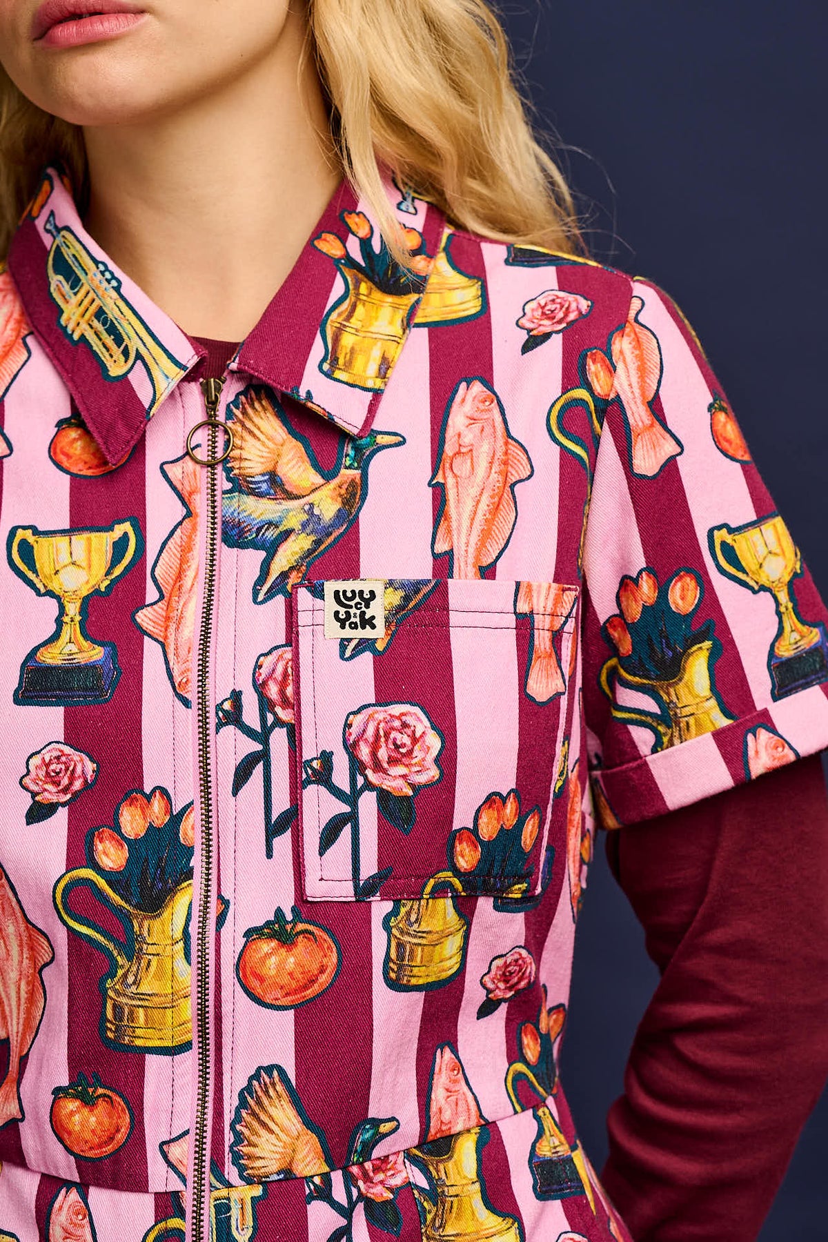 L.E. Ragan - Cropped Leg Jumpsuit Organic Cotton Twill in Artist Print by Emily Furr & Yak