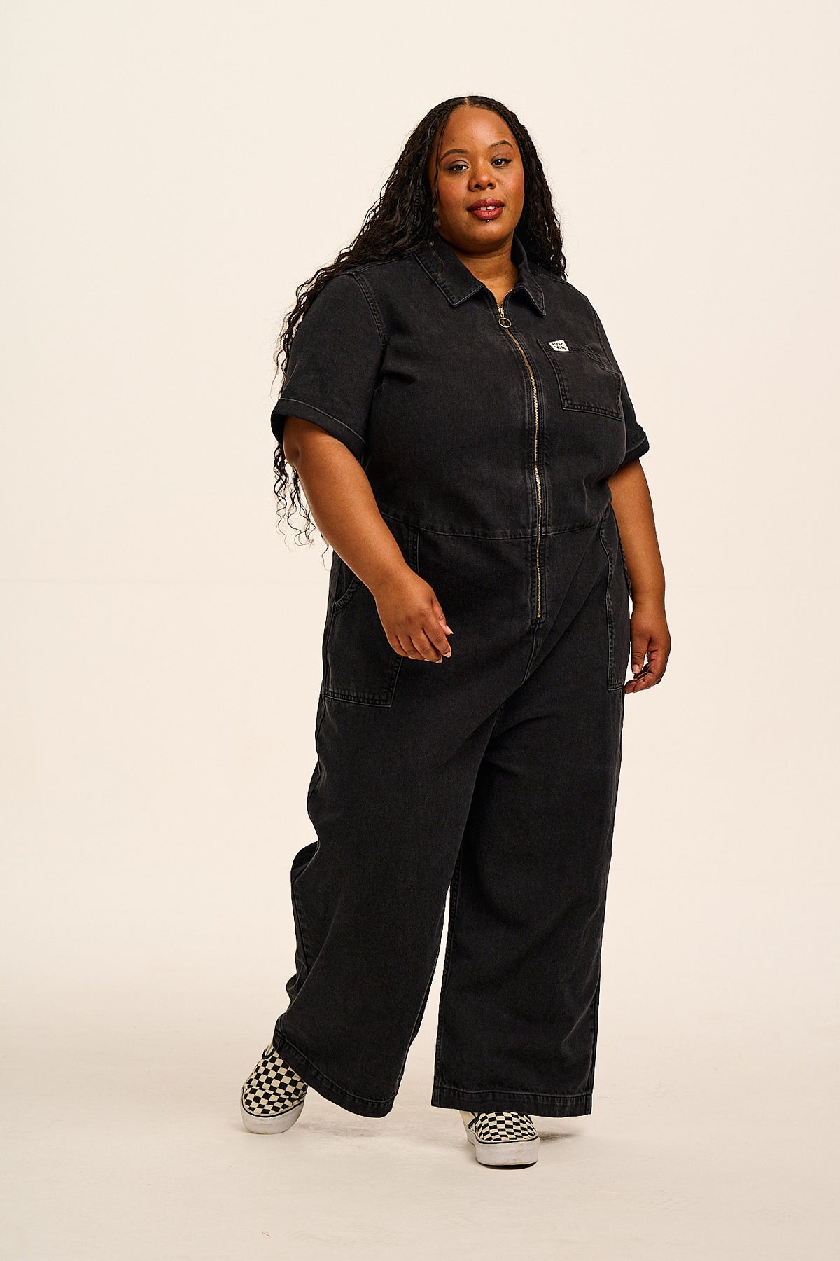 Ragan - Cropped Leg Jumpsuit Organic Cotton Denim in Black Wash