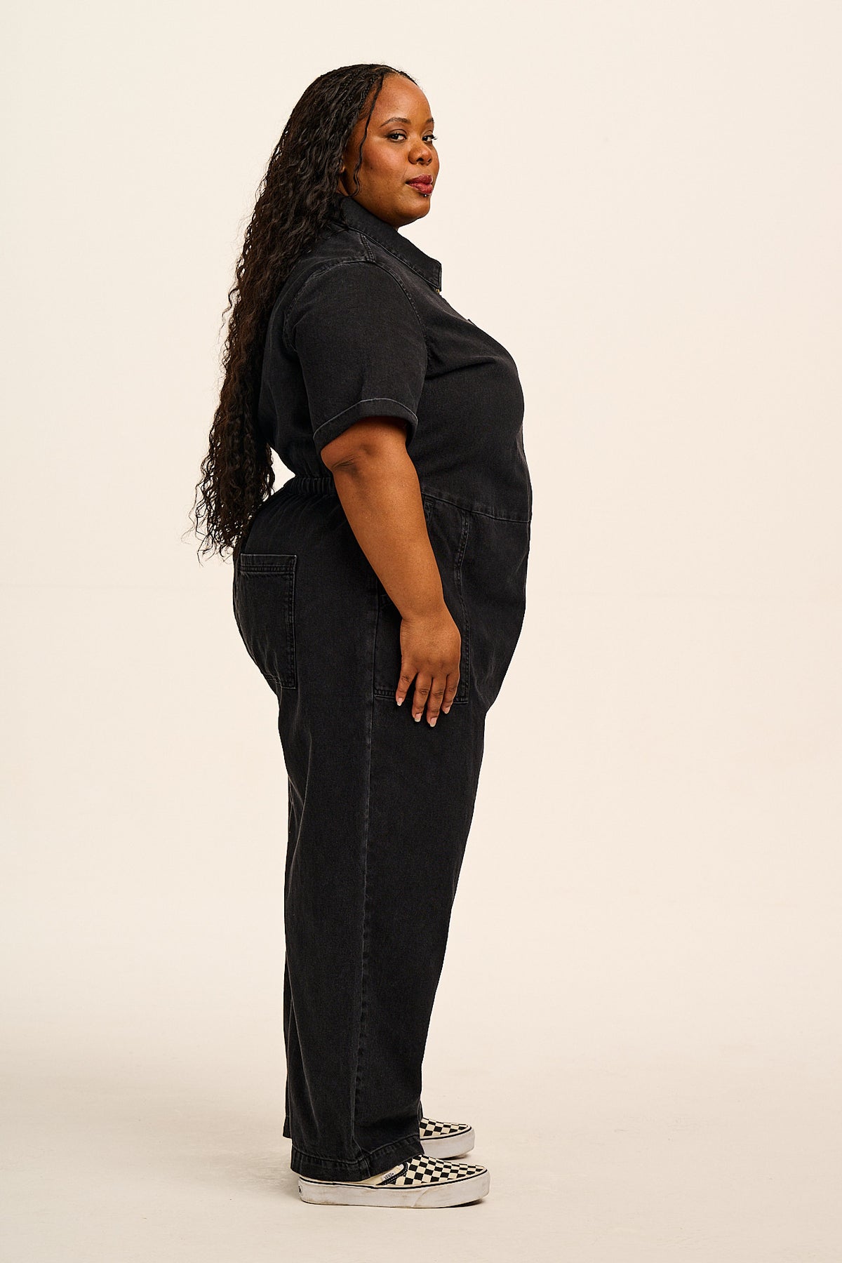 Ragan - Cropped Leg Jumpsuit Organic Cotton Denim in Black Wash