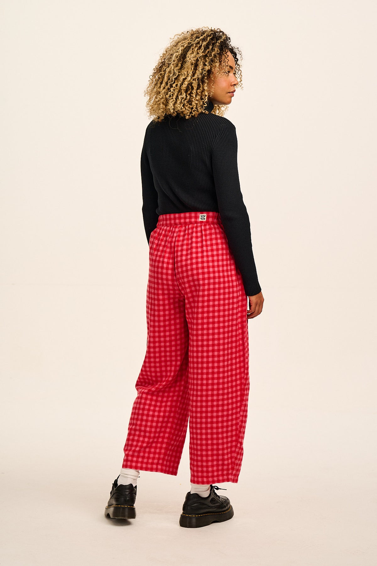 Beau - Barrel Leg Trousers Organic Brushed Cotton in Pink and Red Gingham
