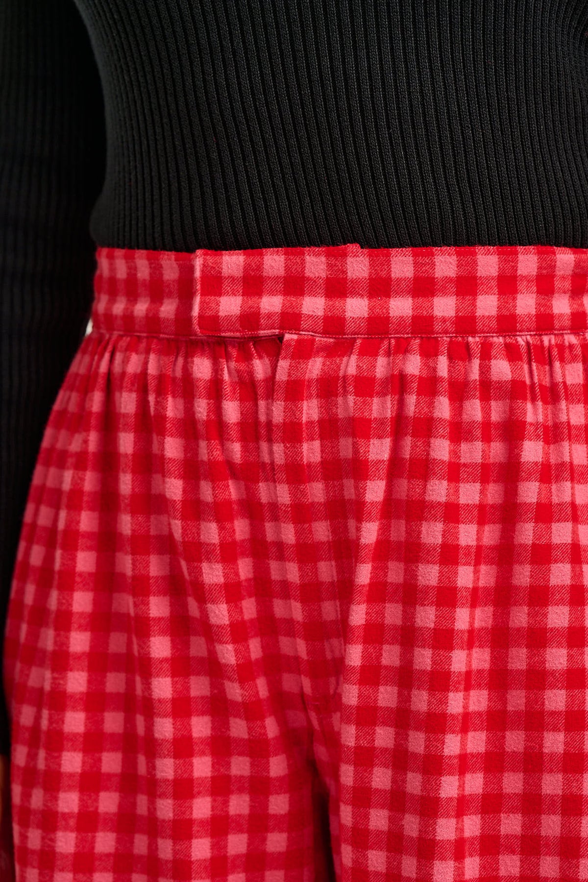 Beau - Barrel Leg Trousers Organic Brushed Cotton in Pink and Red Gingham