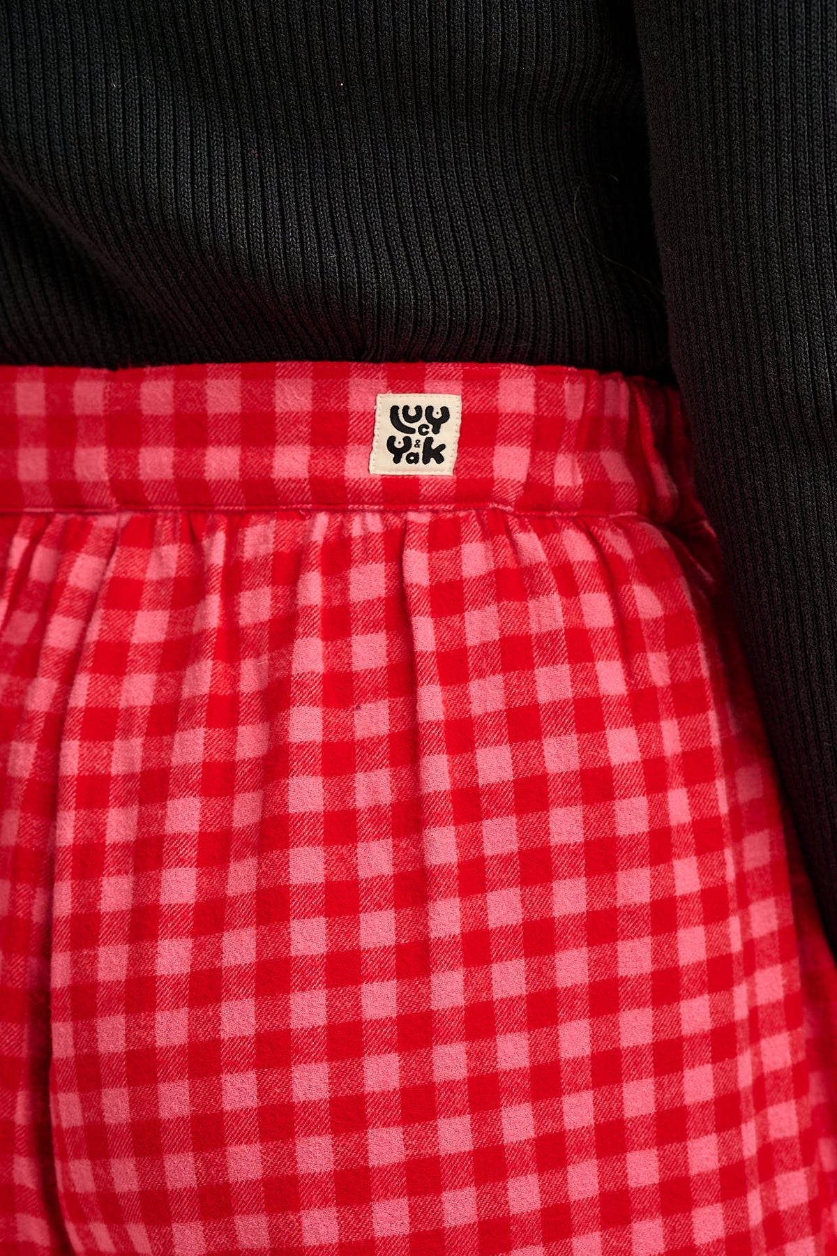 Beau - Barrel Leg Trousers Organic Brushed Cotton in Pink and Red Gingham