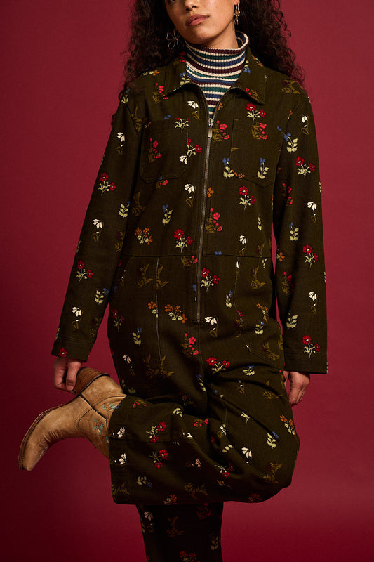 Arendal - Long Sleeve Jumpsuit Organic Cotton Twill in Winter Blooms