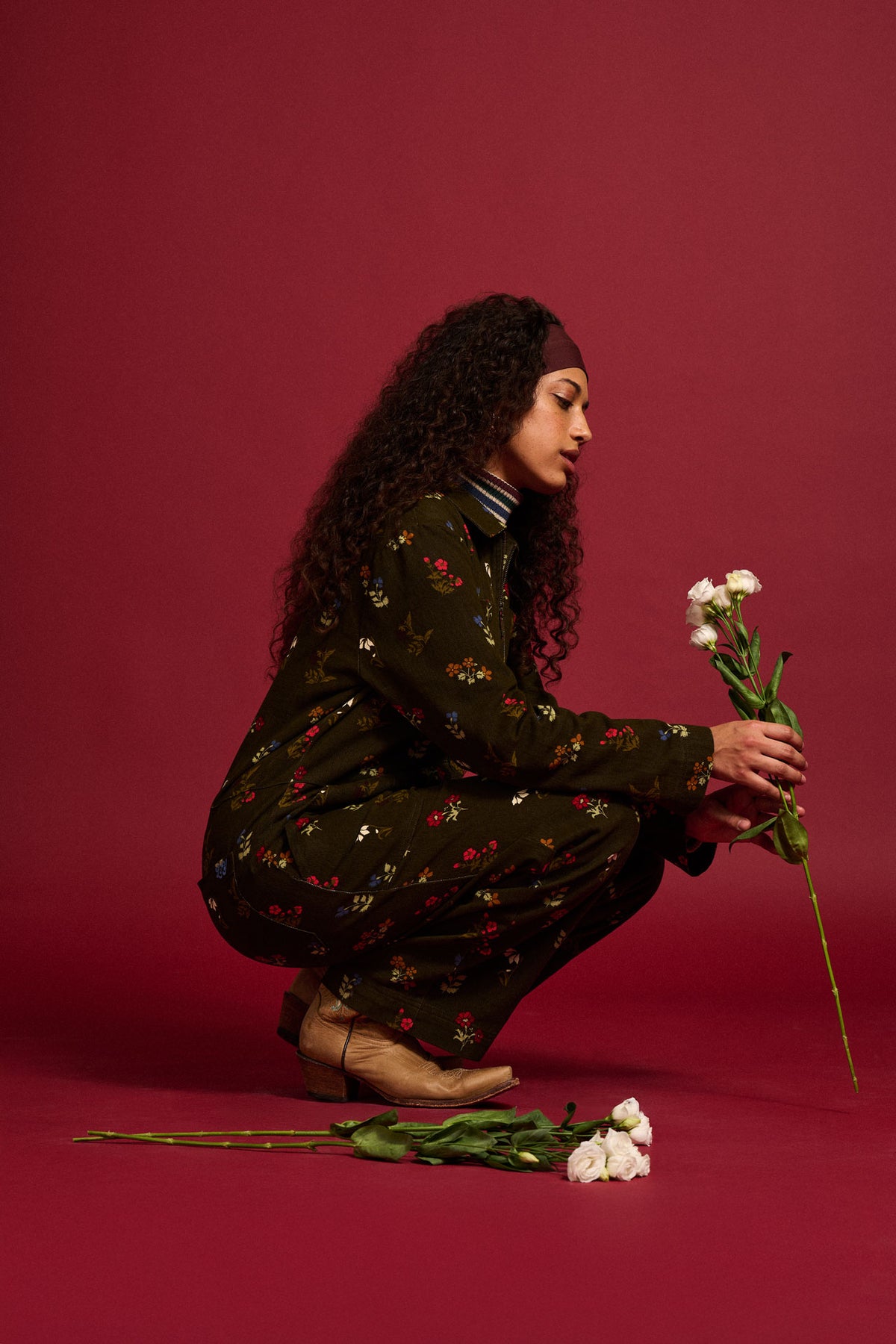 Arendal - Long Sleeve Jumpsuit Organic Cotton Twill in Winter Blooms