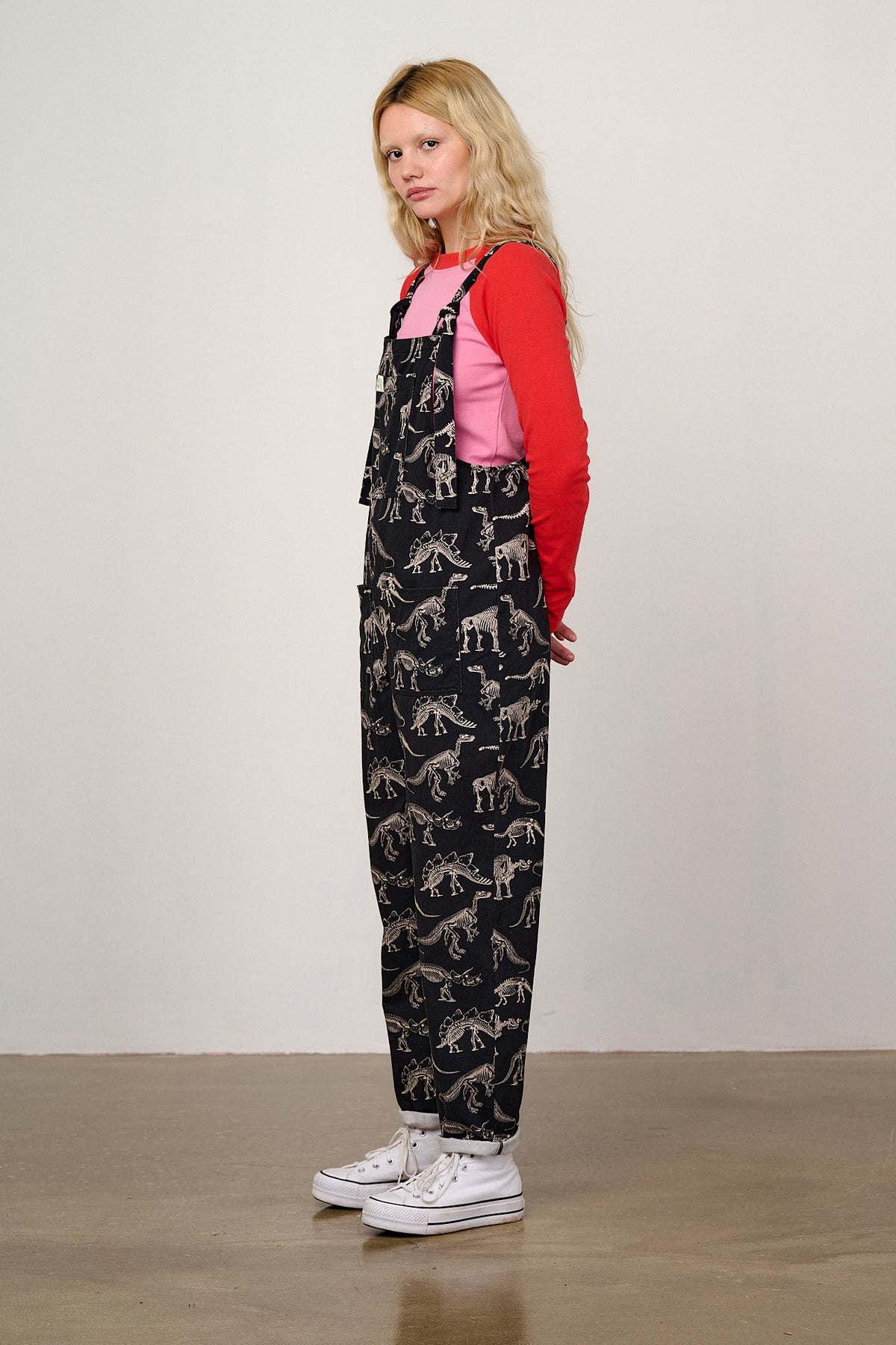 L.E. Original - Cotton Dungarees in B&W Dinosaur Natural History Museum & Yak