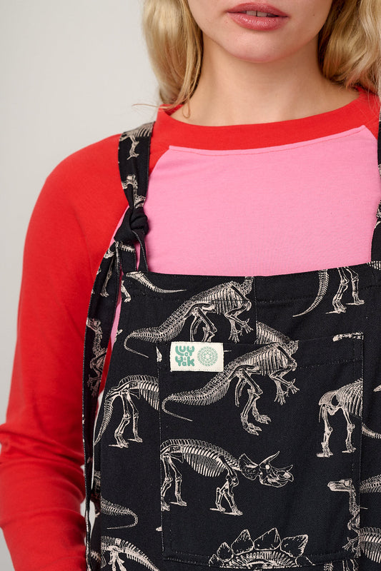 L.E. Original - Cotton Dungarees in B&W Dinosaur Natural History Museum & Yak