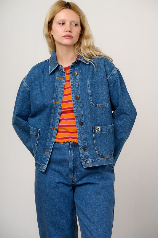 Connie - Denim Jacket Organic Cotton Denim in Mid Wash Blue