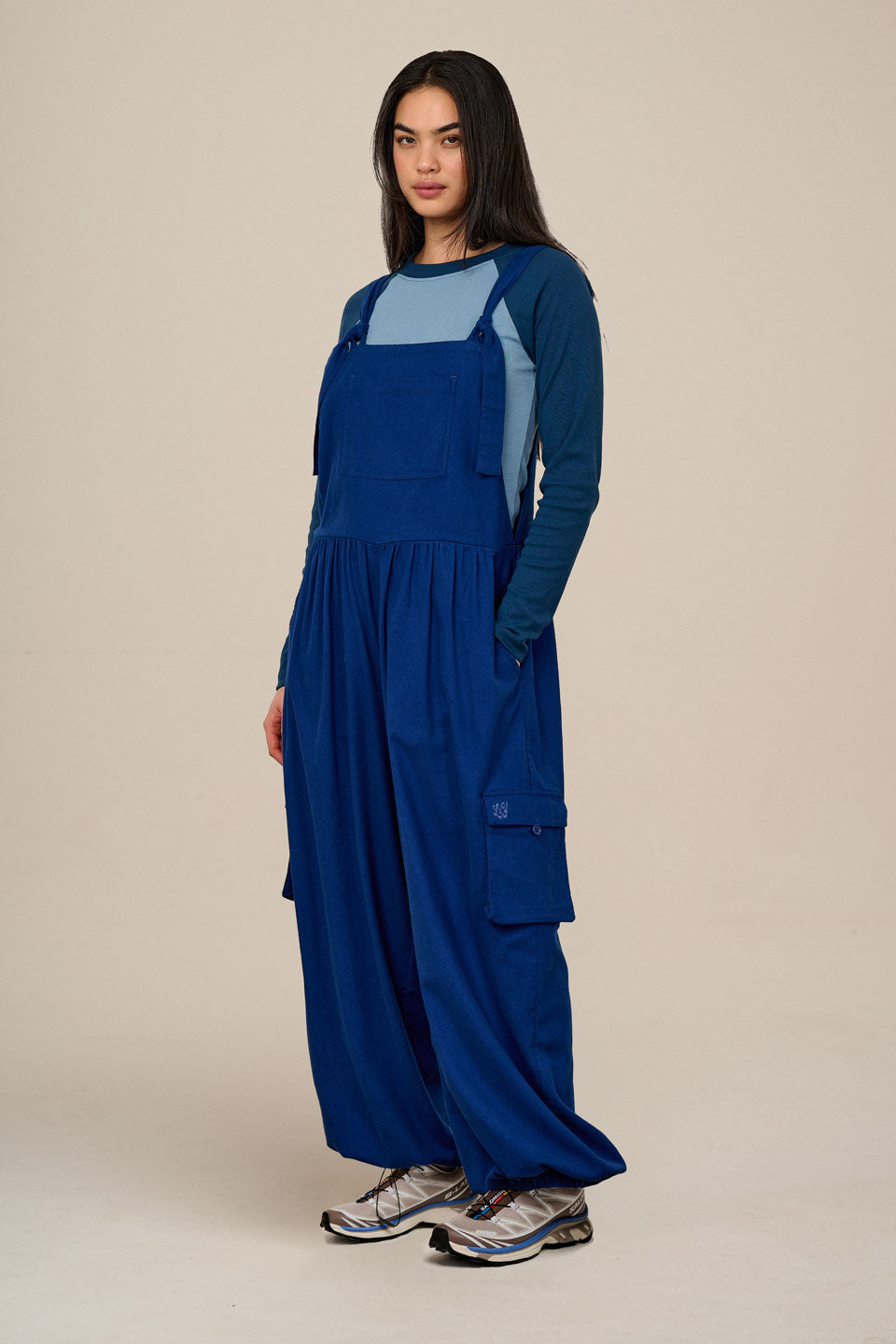 Miyada - Cuffed Leg Dungarees Organic Brushed Cotton in Navy