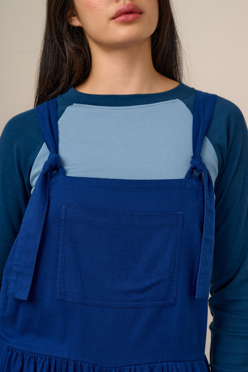 Miyada - Cuffed Leg Dungarees Organic Brushed Cotton in Navy