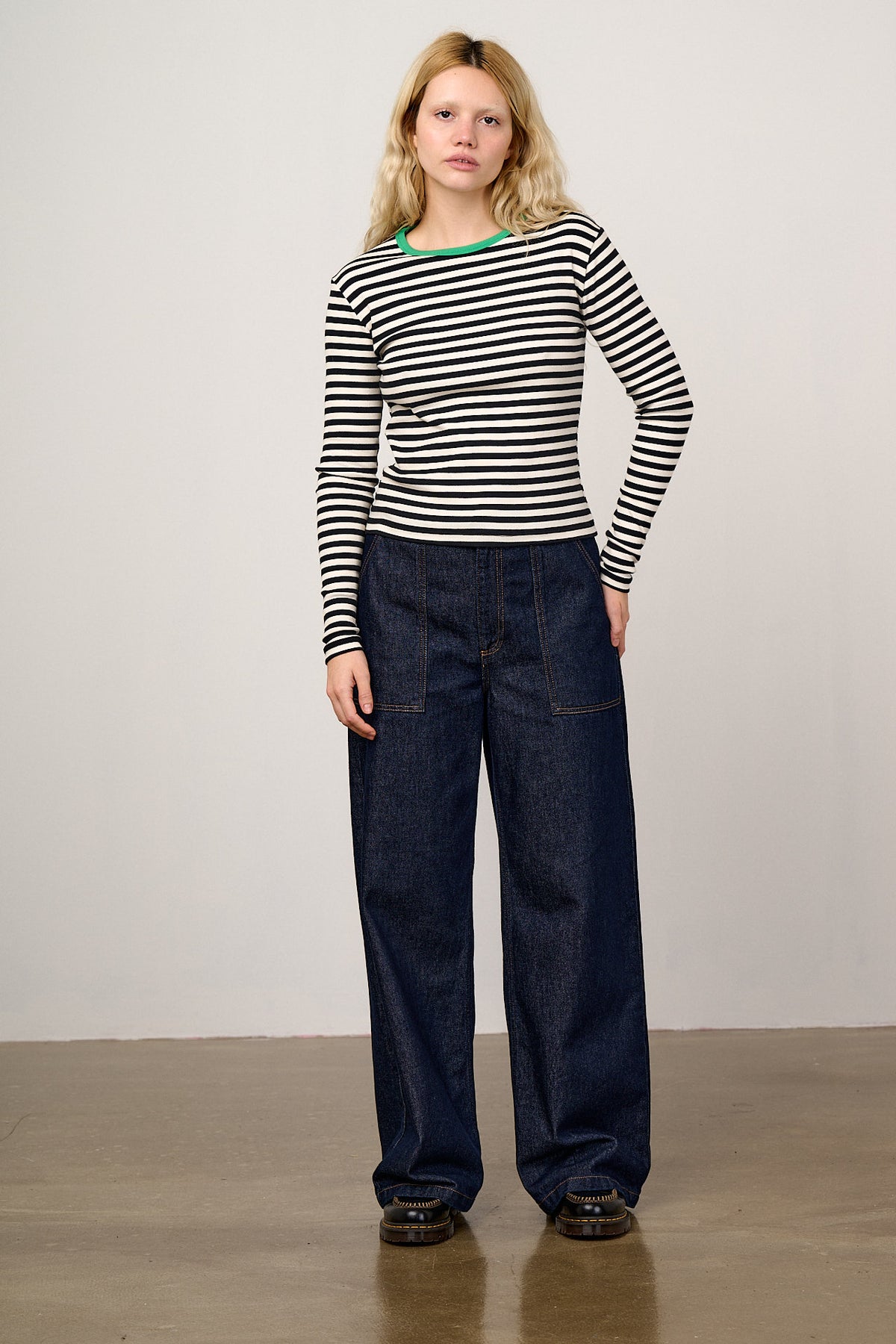 Grayson - Long Sleeve Top Cotton in Black & White Stripe