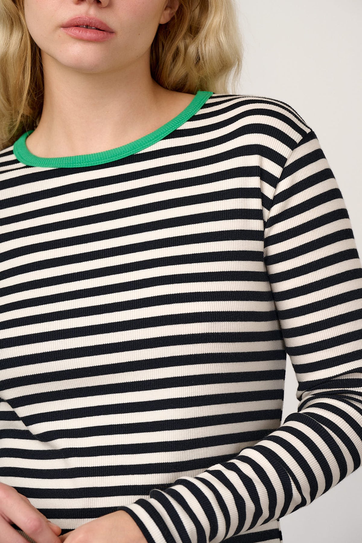 Grayson - Long Sleeve Top Cotton in Black & White Stripe