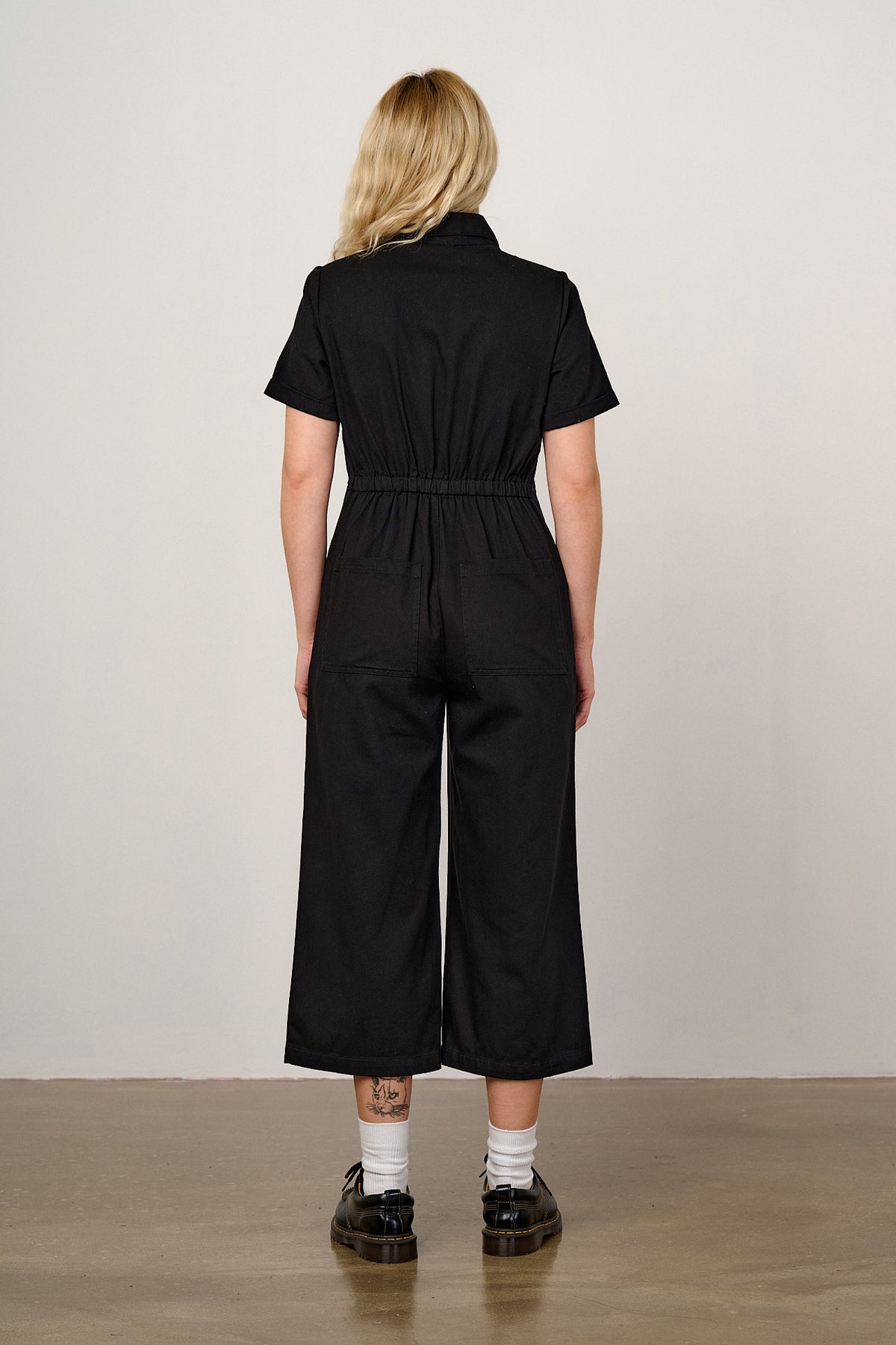 Ragan - Cropped Leg Jumpsuit Organic Cotton Twill in Black