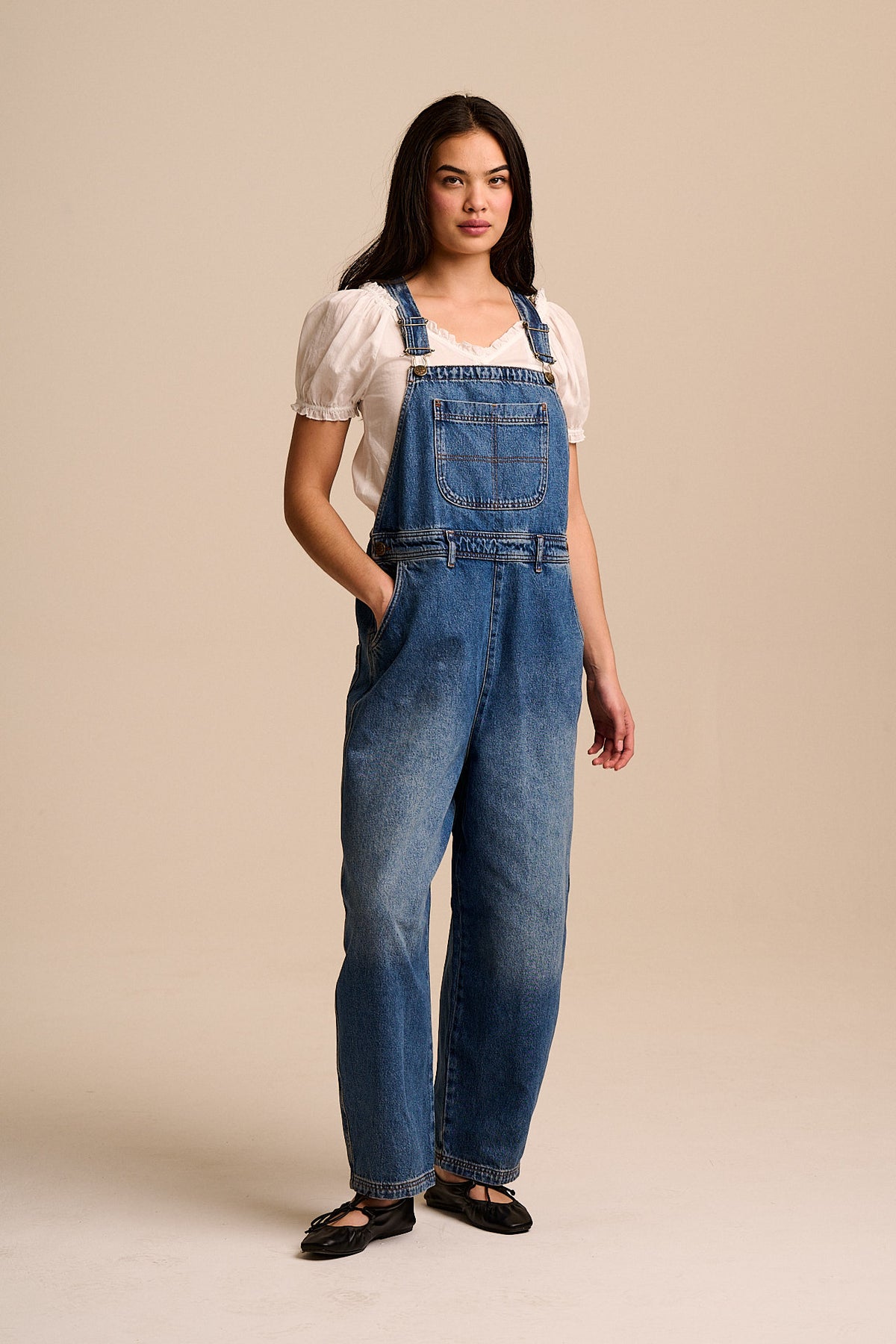 Toluca - Barrel Leg Dungarees Organic Cotton Denim in Vintage Wash