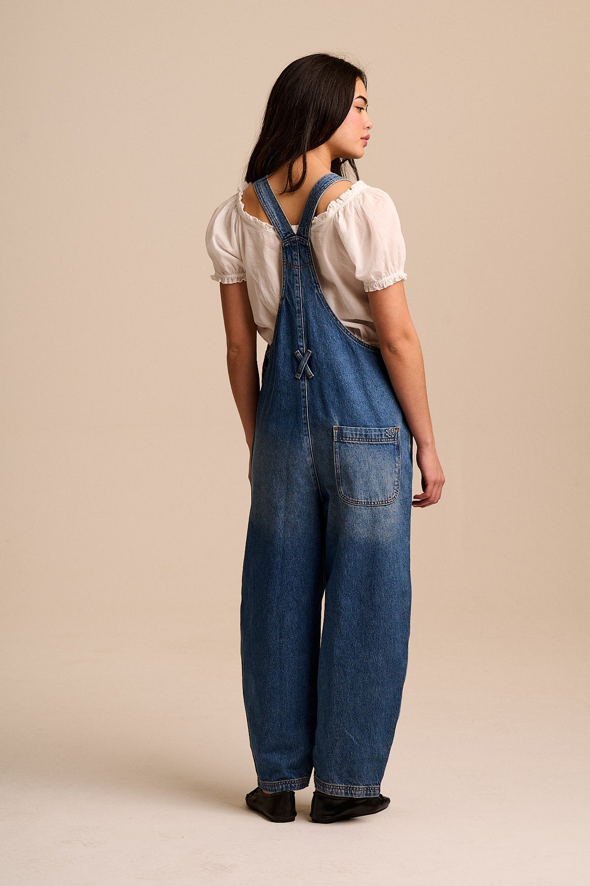Toluca - Barrel Leg Dungarees Organic Cotton Denim in Vintage Wash