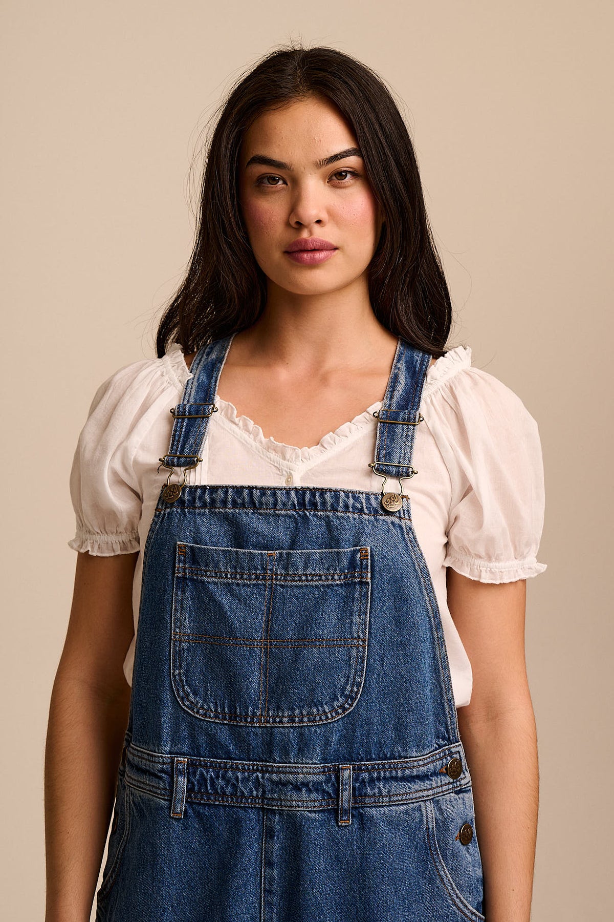 Toluca - Barrel Leg Dungarees Organic Cotton Denim in Vintage Wash