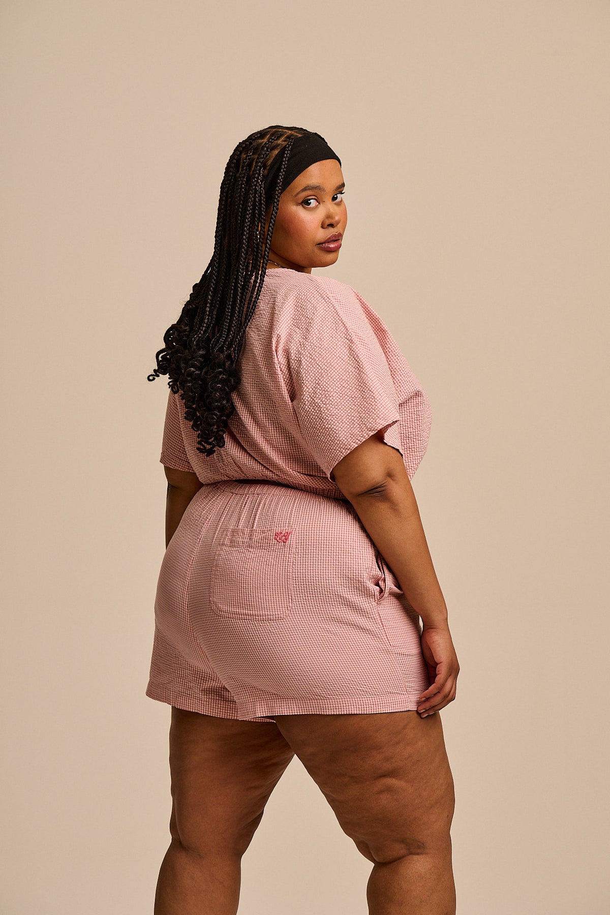 Popan - Relaxed Shorts Organic Cotton Seersucker in Pink Mini Gingham