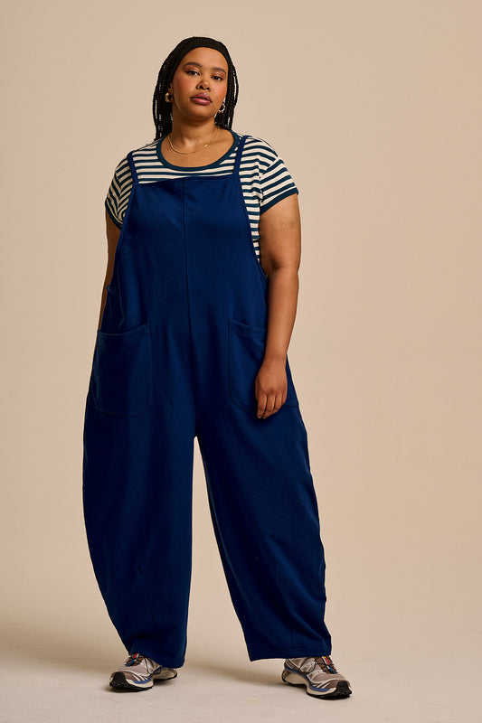 Oaxaca - Barrel Leg Dungarees - Organic Cotton Jersey in Navy