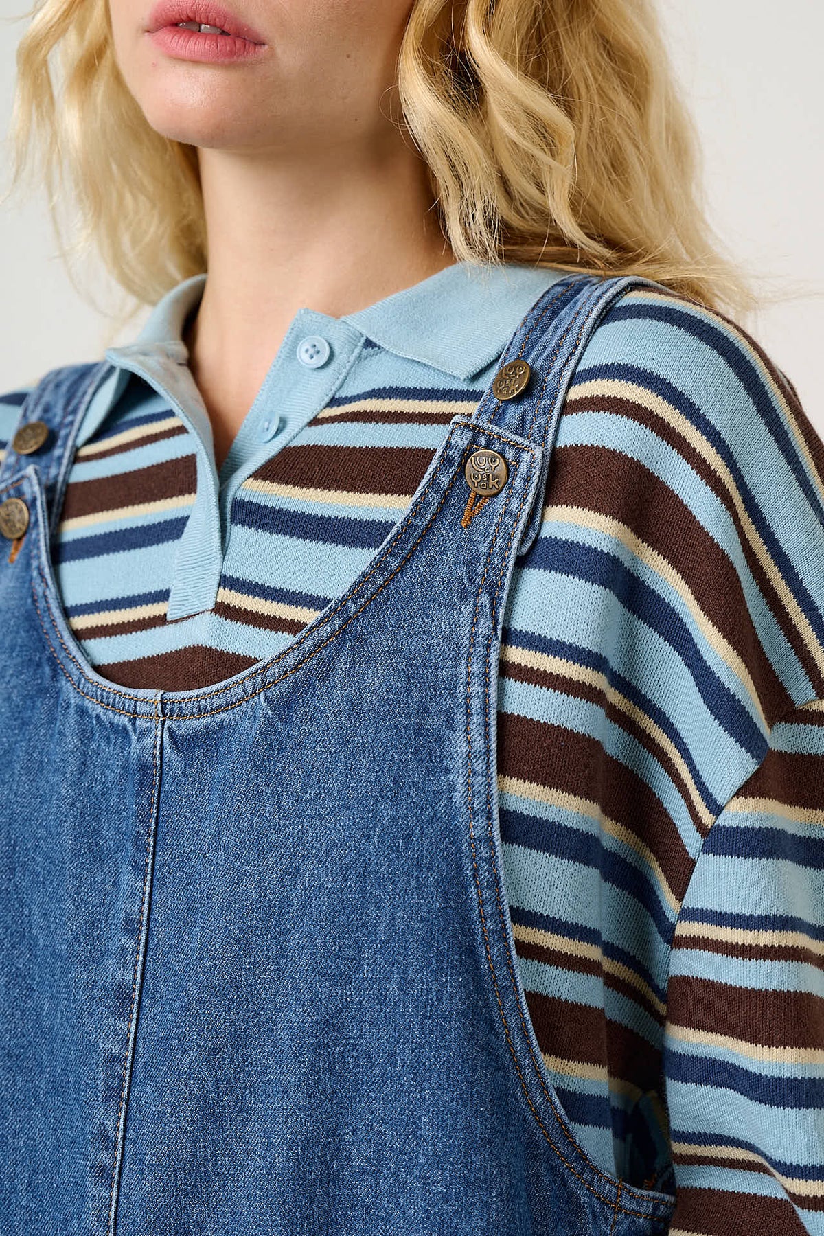Layla - Pinafore Mini Dress Organic Cotton Denim in Blue Wash