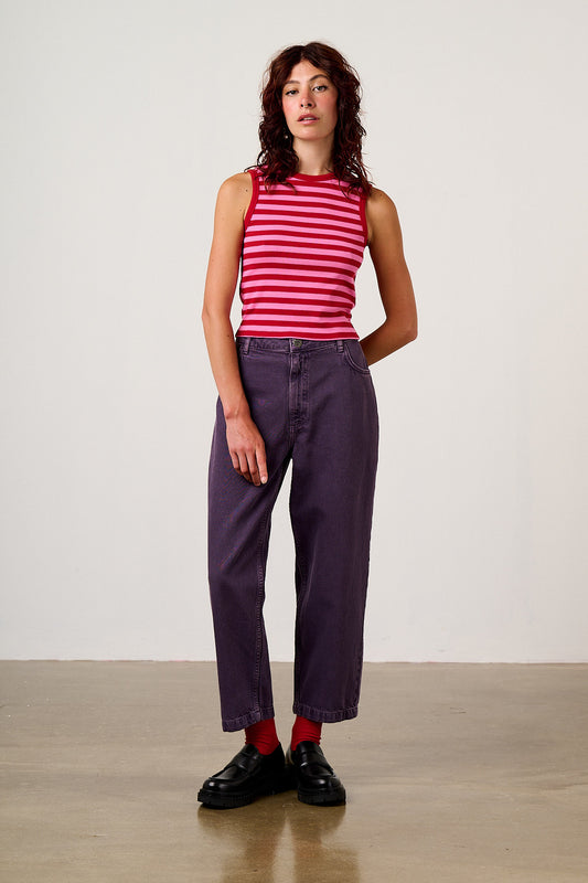 Rue - Tank Top Organic Cotton in Pink & Red Stripe