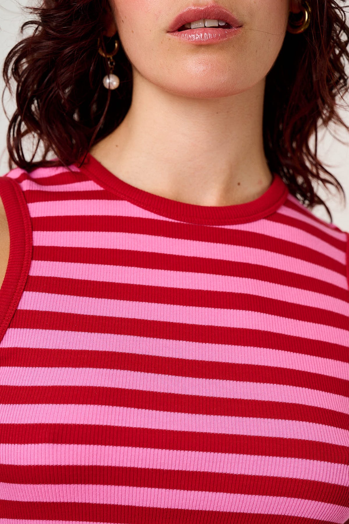 Rue - Tank Top Organic Cotton in Pink & Red Stripe