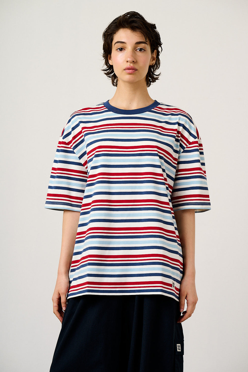 Benny - Oversized T-Shirt Organic Cotton in Multi Blue Stripe