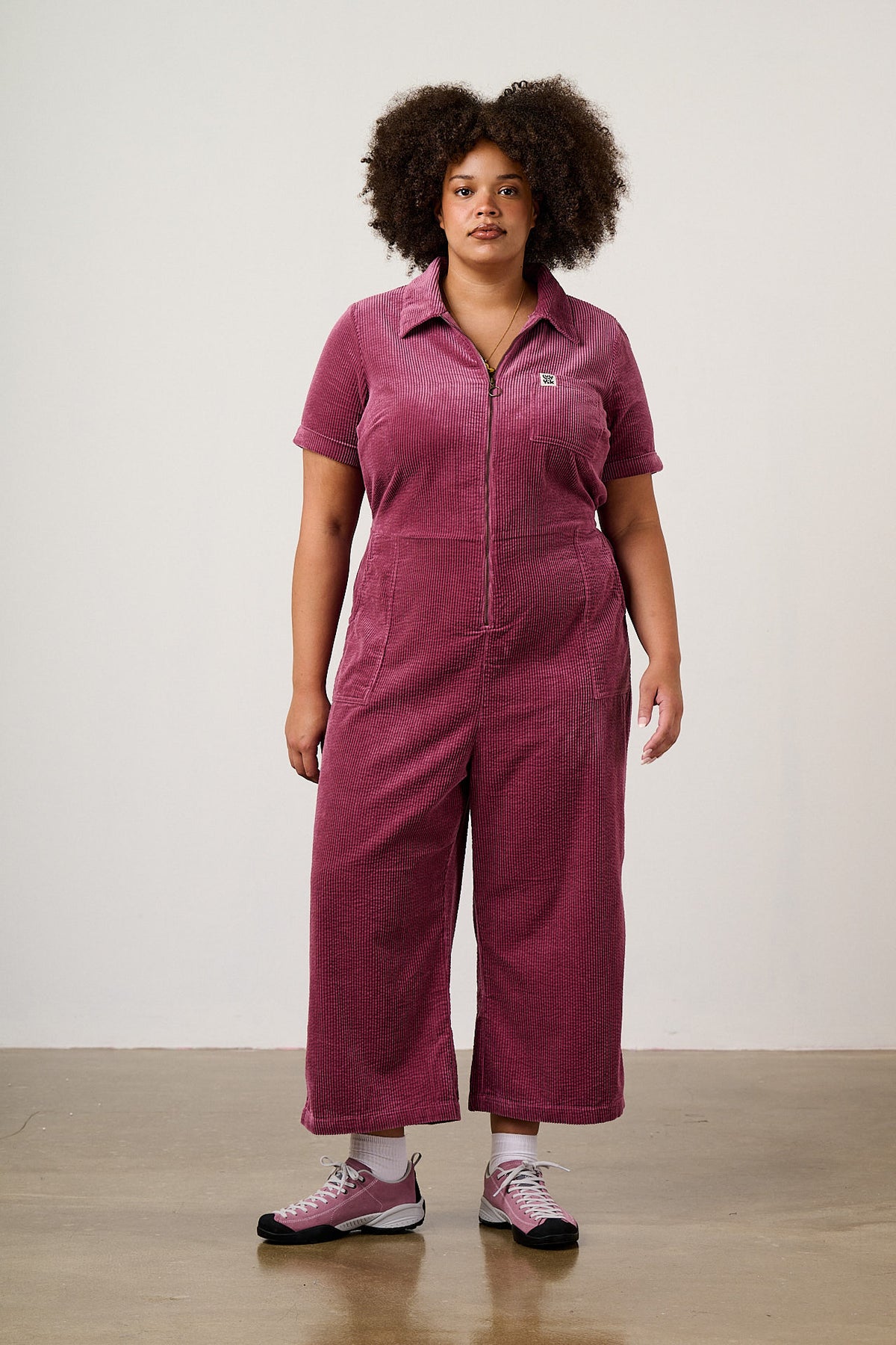 Ragan - Cropped Leg Jumpsuit Organic Cotton Corduroy in Raspberry