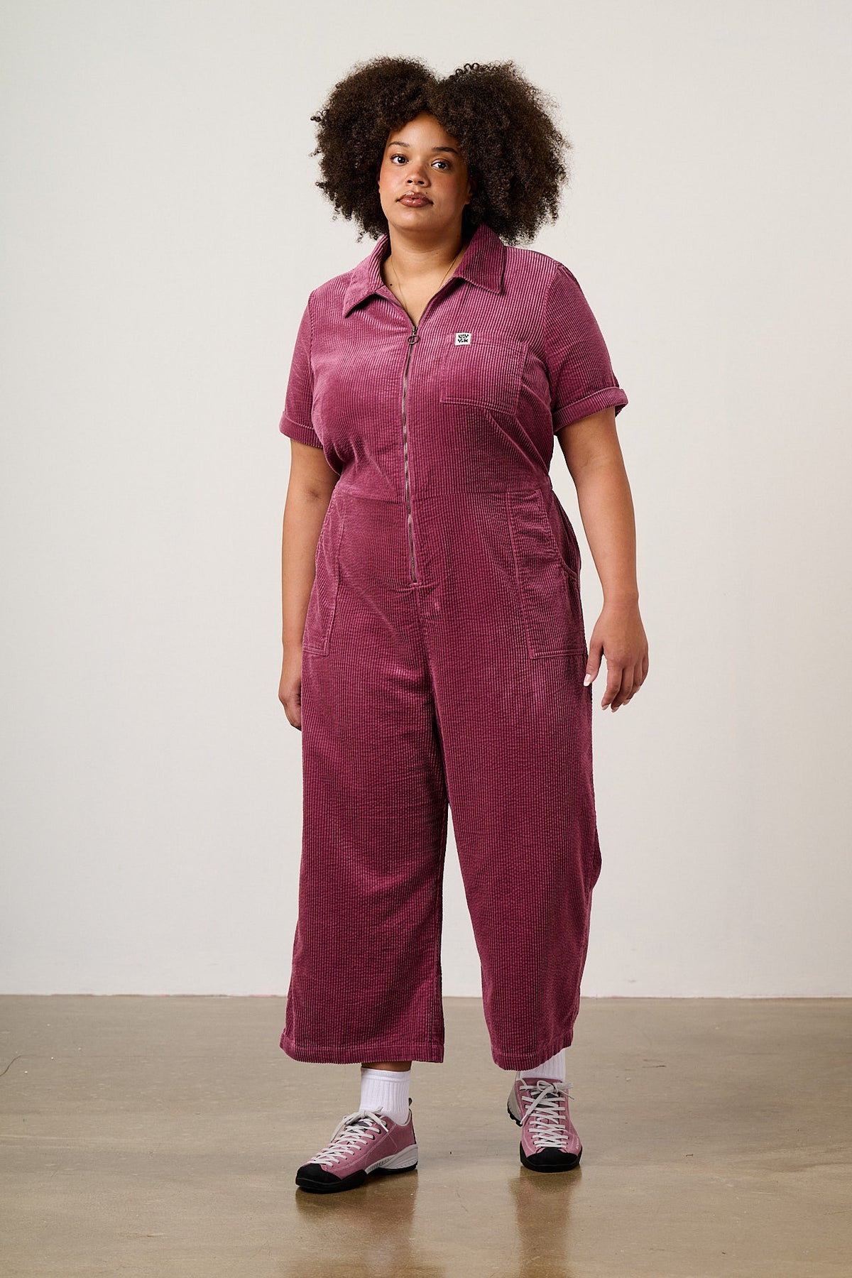 Ragan - Cropped Leg Jumpsuit Organic Cotton Corduroy in Raspberry