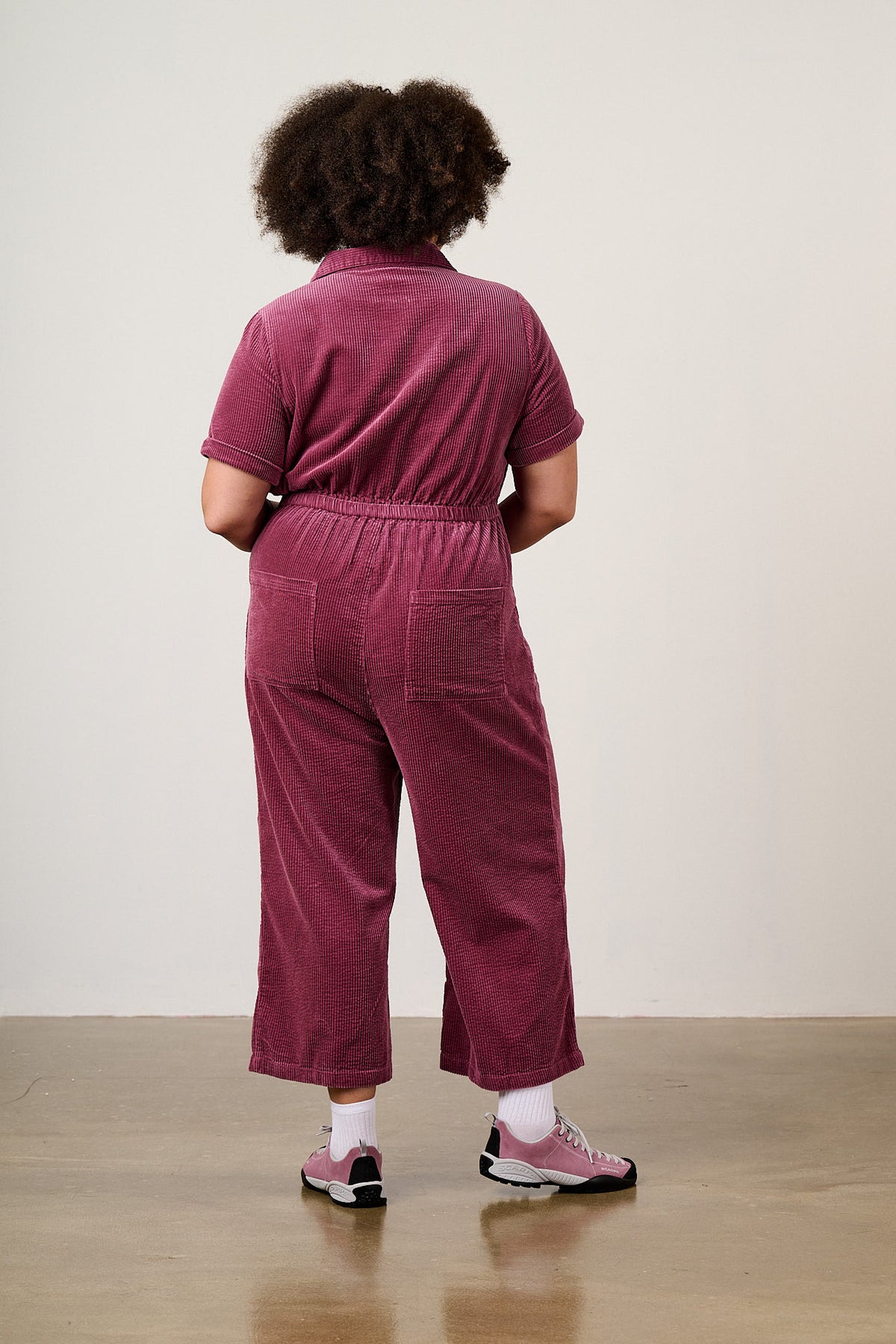 Ragan - Cropped Leg Jumpsuit Organic Cotton Corduroy in Raspberry